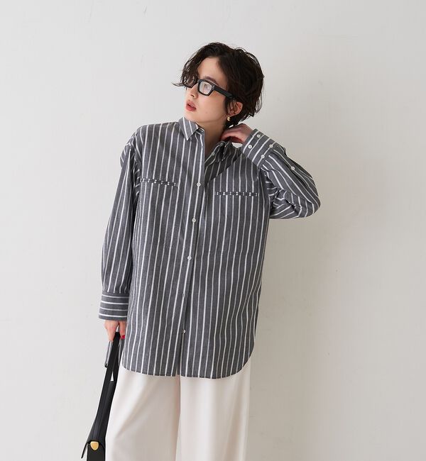 Rouge vif「胸ポケットコットン ルーズフィットストライプシャツ」|シャツ・ブラウス|