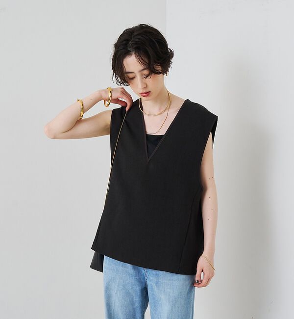 Rouge vif「【セットアップ対応】麻調ダブルクロスベスト/ジレ」|ベスト・ジレ|