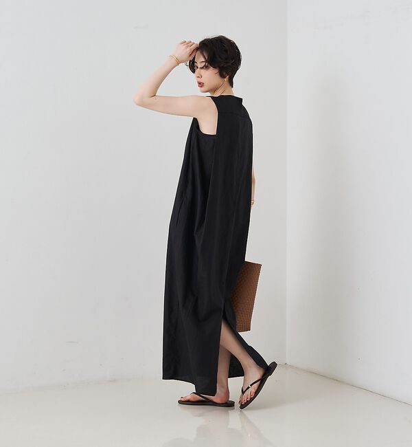 Rouge vif「【2サイズ展開】【定番人気】麻混ノースリーブVネックワンピース/ポケット付き/コ」|ワンピース|