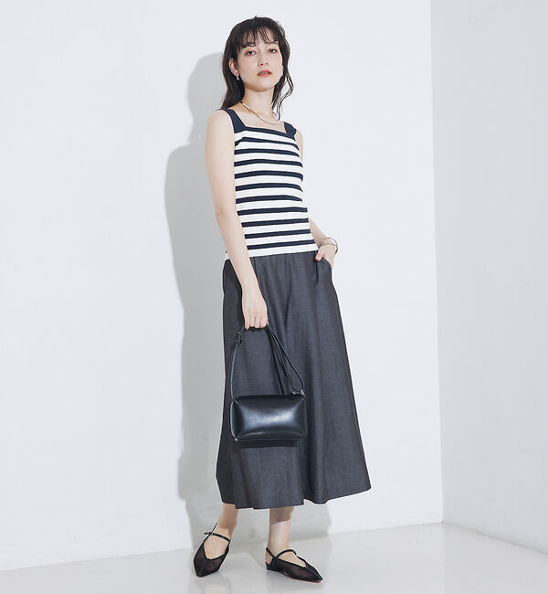 qualite「【接触冷感】ナチュラルシャンブレーフレアーパンツ」|その他|