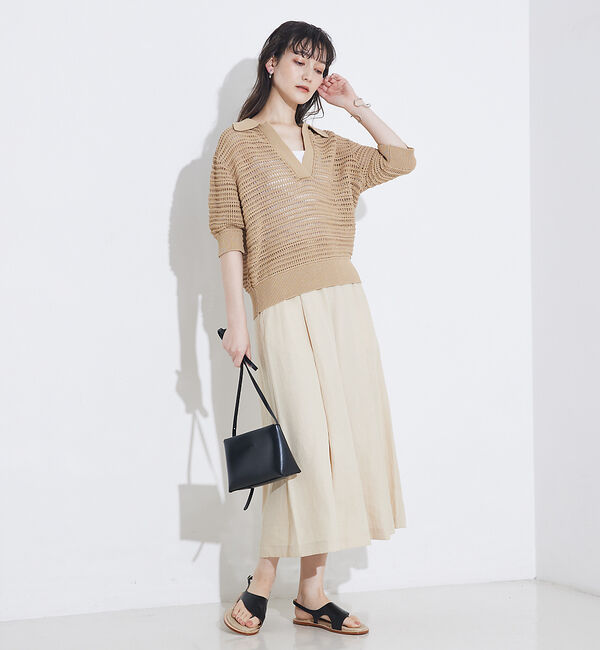 qualite「【接触冷感】ナチュラルシャンブレーフレアーパンツ」|その他|