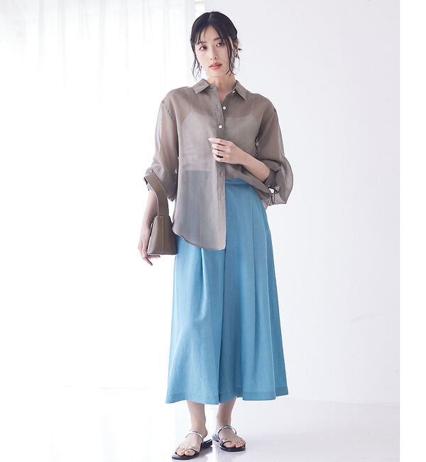 qualite「【接触冷感】ナチュラルシャンブレーフレアーパンツ」|その他|