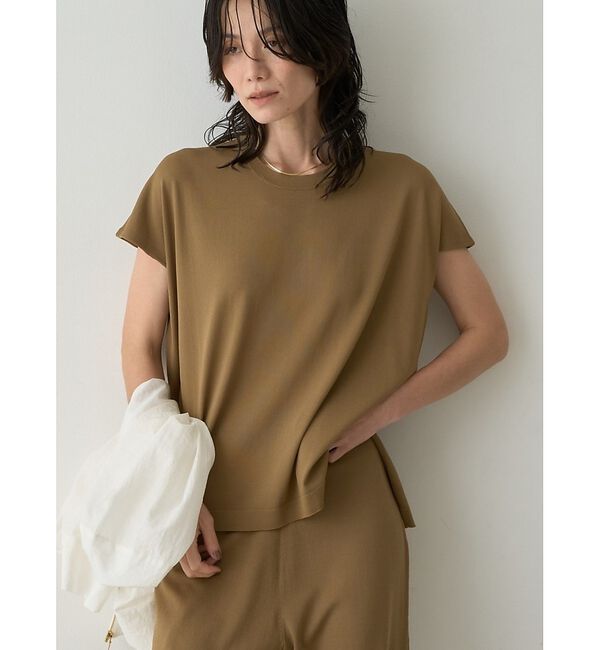 qualite「【接触冷感・セットアップ】レーヨンストレッチフレンチ」|ニット・セーター|ダークベージュ