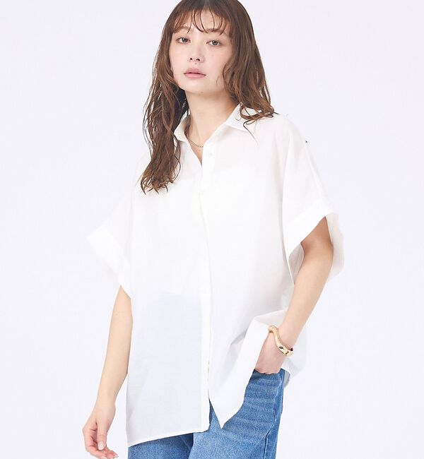 abahouse mavie「【着痩せシルエット】フレンチスリーブシャツ」|シャツ・ブラウス|ホワイト