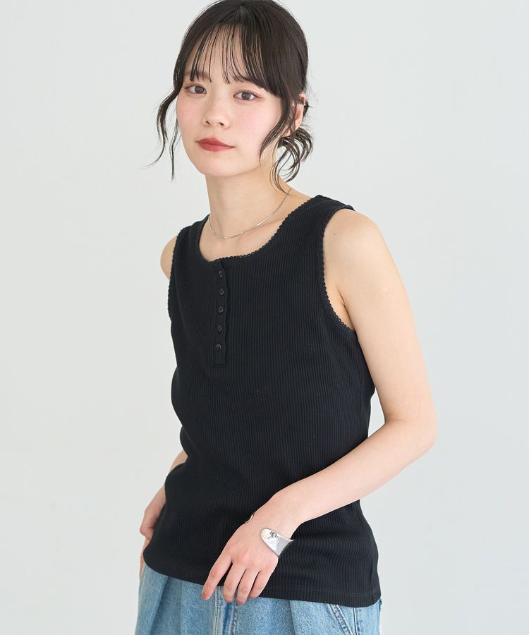 earth music&ecology「ピコミシンヘンリーネックタンクトップ」|インナー|Black