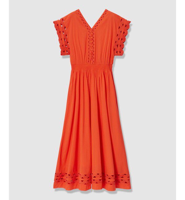 allureville「ウェーブレースフレンチスリーブワンピース」|ワンピース|オレンジ