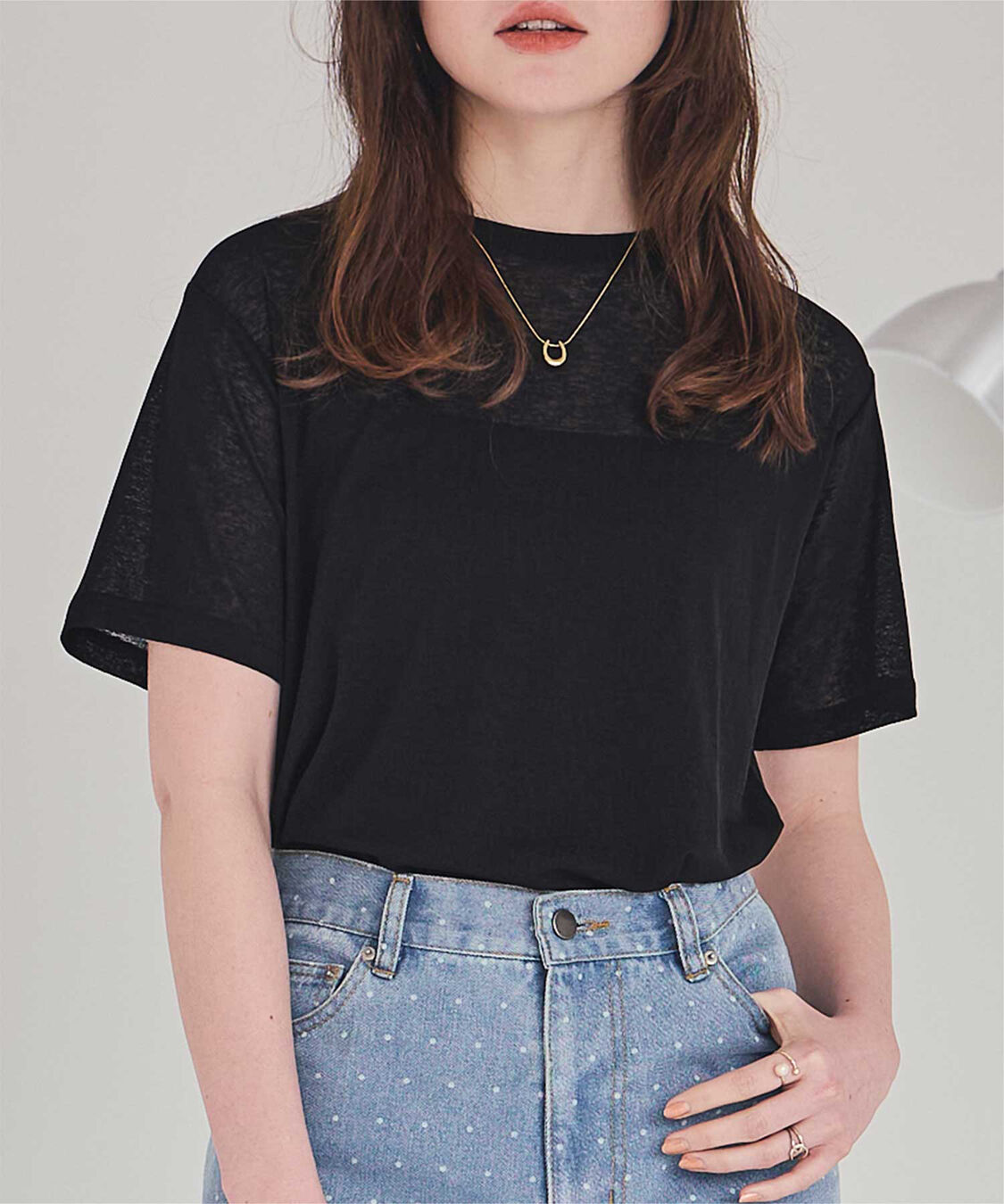 titivate「ハーフスリーブシアーカットソートップス」|Tシャツ・カットソー|ブラック
