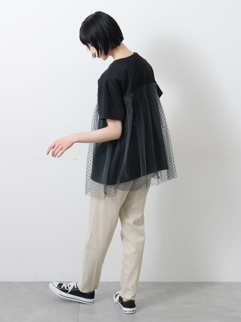 Samansa Mos2「◇【接触冷感/UVカット】ドットチュールドッキングTシャツ」|Tシャツ・カットソー|