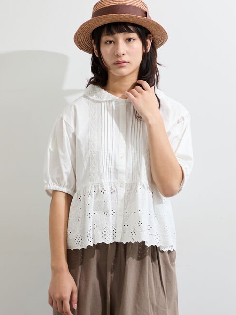 Samansa Mos2「【販路限定】パフスリーブレースブラウス」|シャツ・ブラウス|
