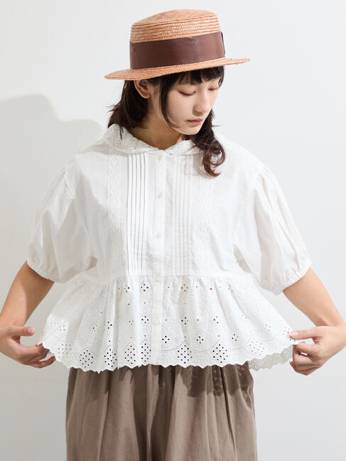 Samansa Mos2「【販路限定】パフスリーブレースブラウス」|シャツ・ブラウス|