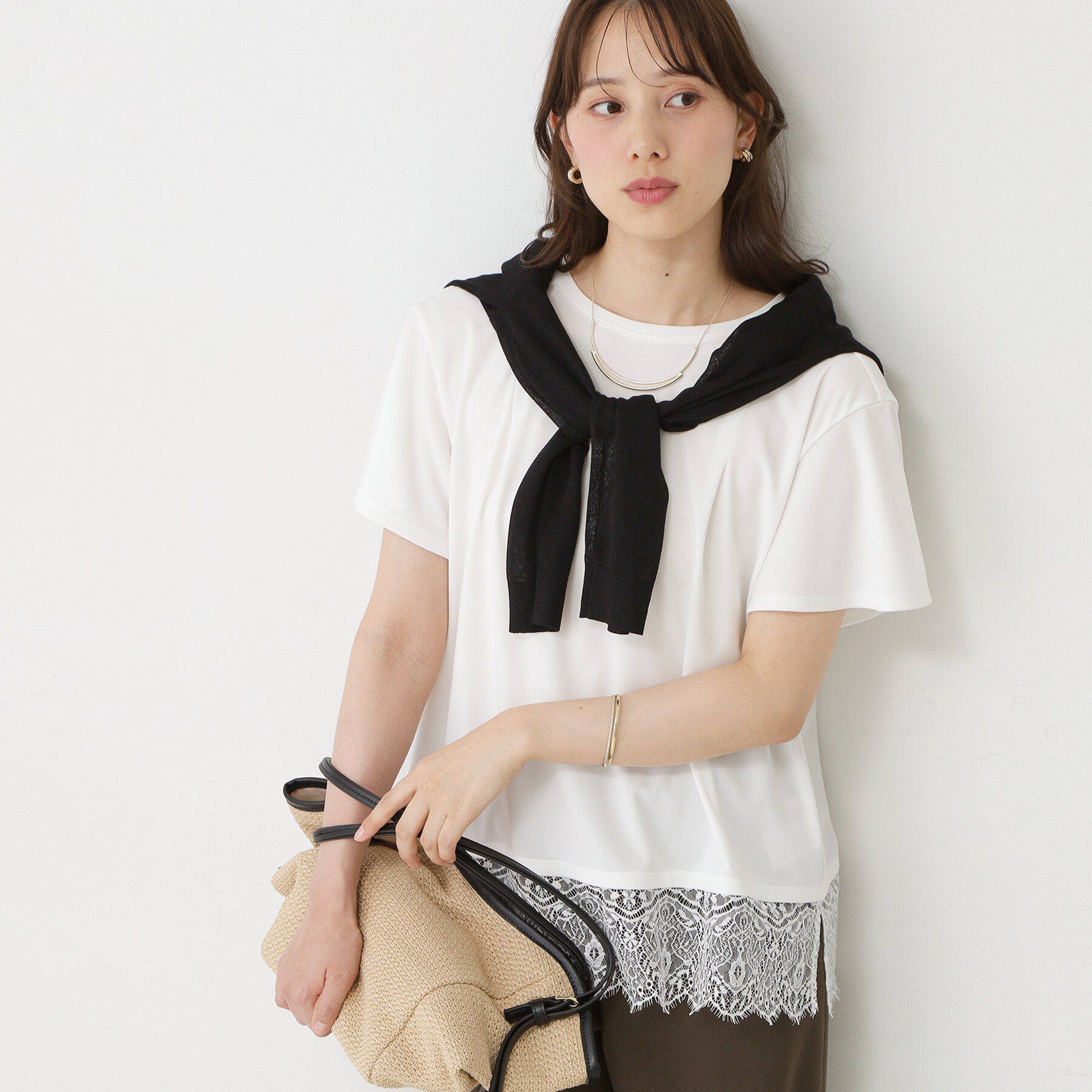 COUP DE CHANCE「【手洗い可／日本製／接触冷感】裾レースカットソー」|Tシャツ・カットソー|