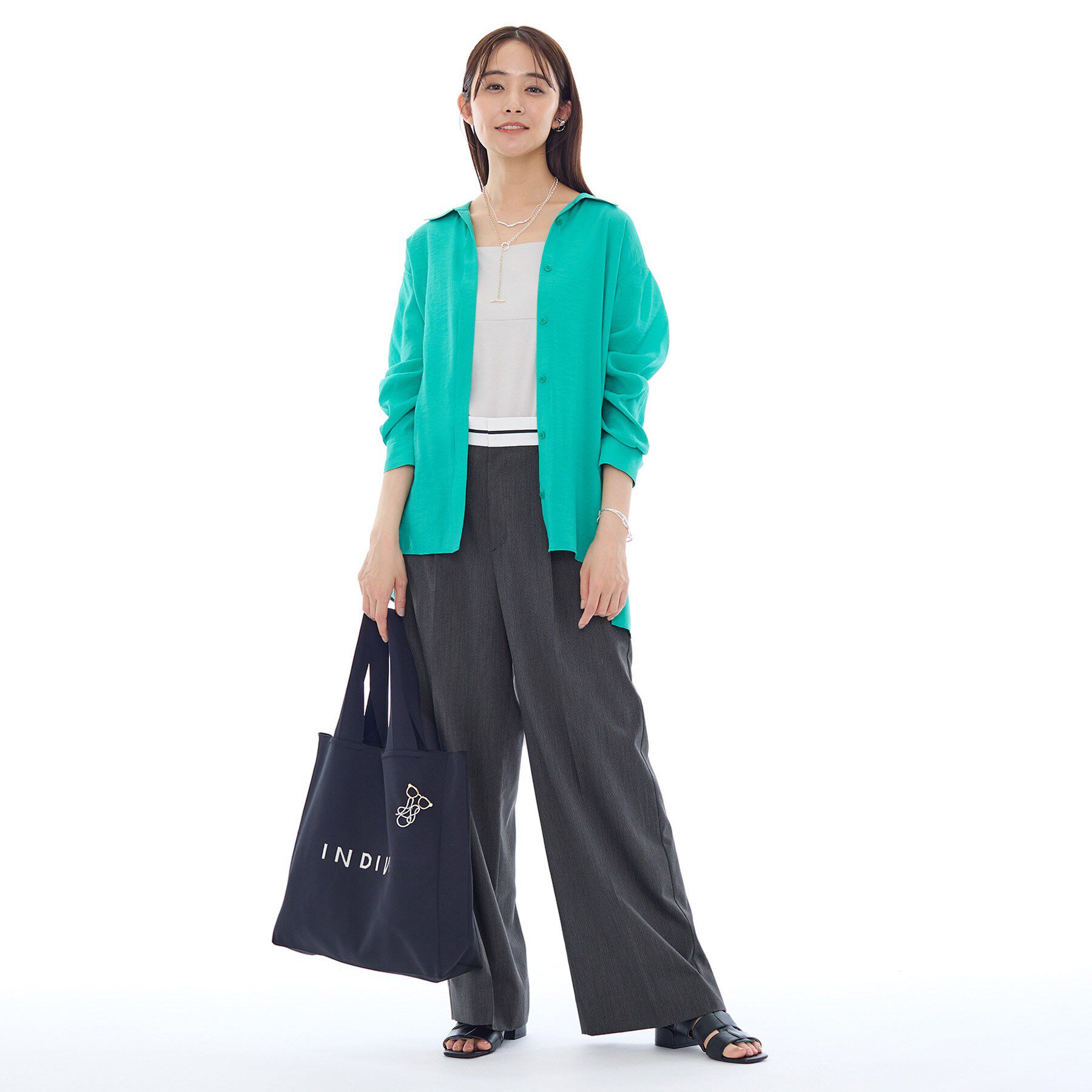 INDIVI「【ウール調素材】ベルトデザインワイドパンツ」|その他|