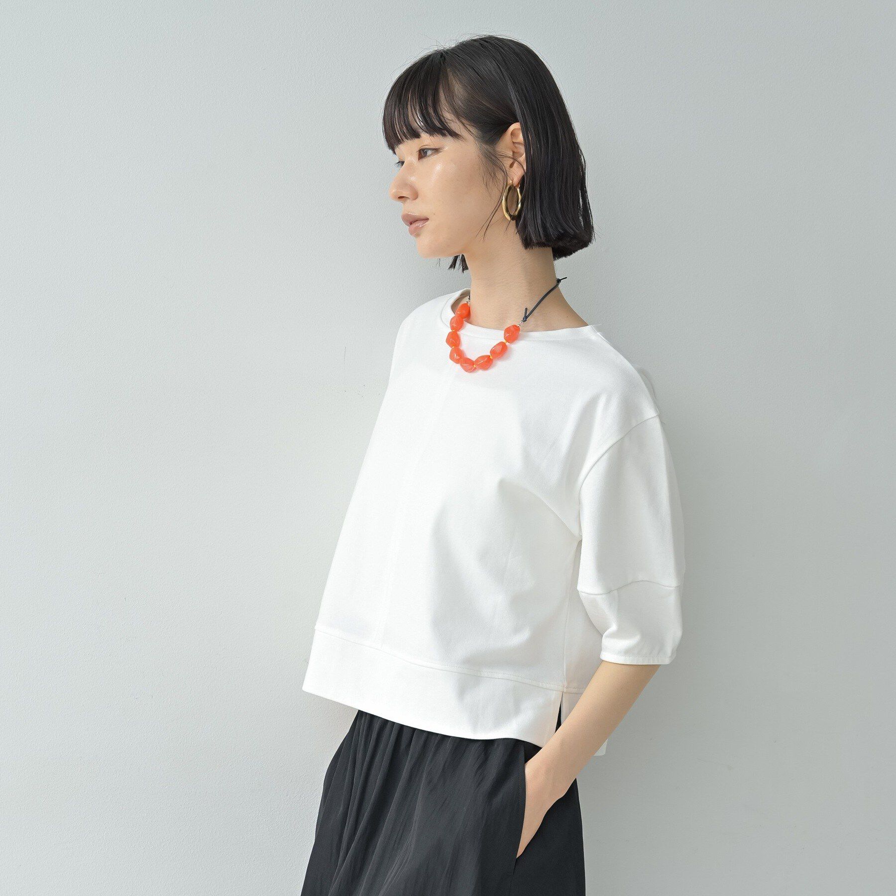 GALLEST「ハーフスリーブフォルムカットソー【再入荷／マシンウォッシュ／接触冷感】」|Tシャツ・カットソー|ホワイト(001)