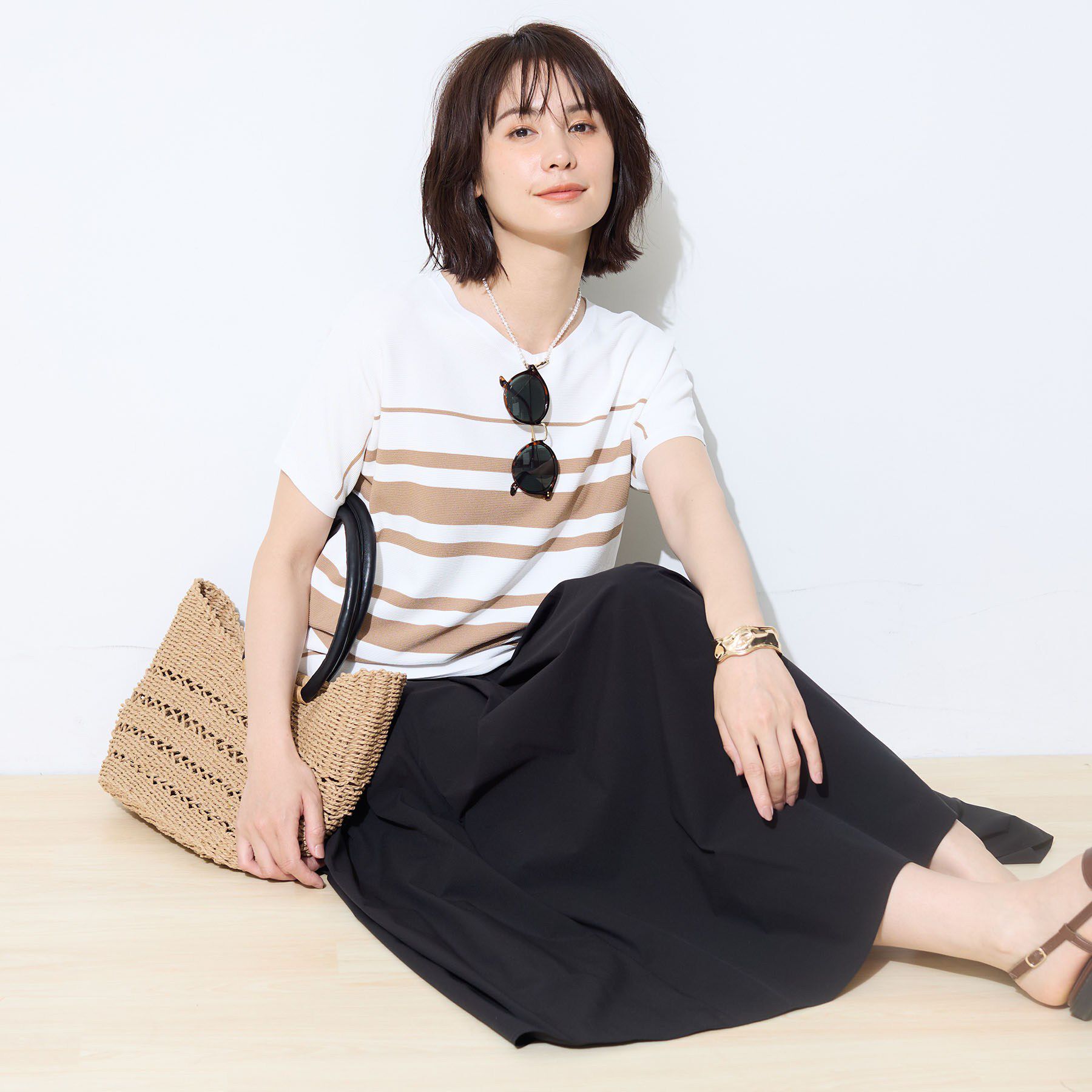 INDIVI「【洗える】ガーター編みVネックニットT」|ニット・セーター|