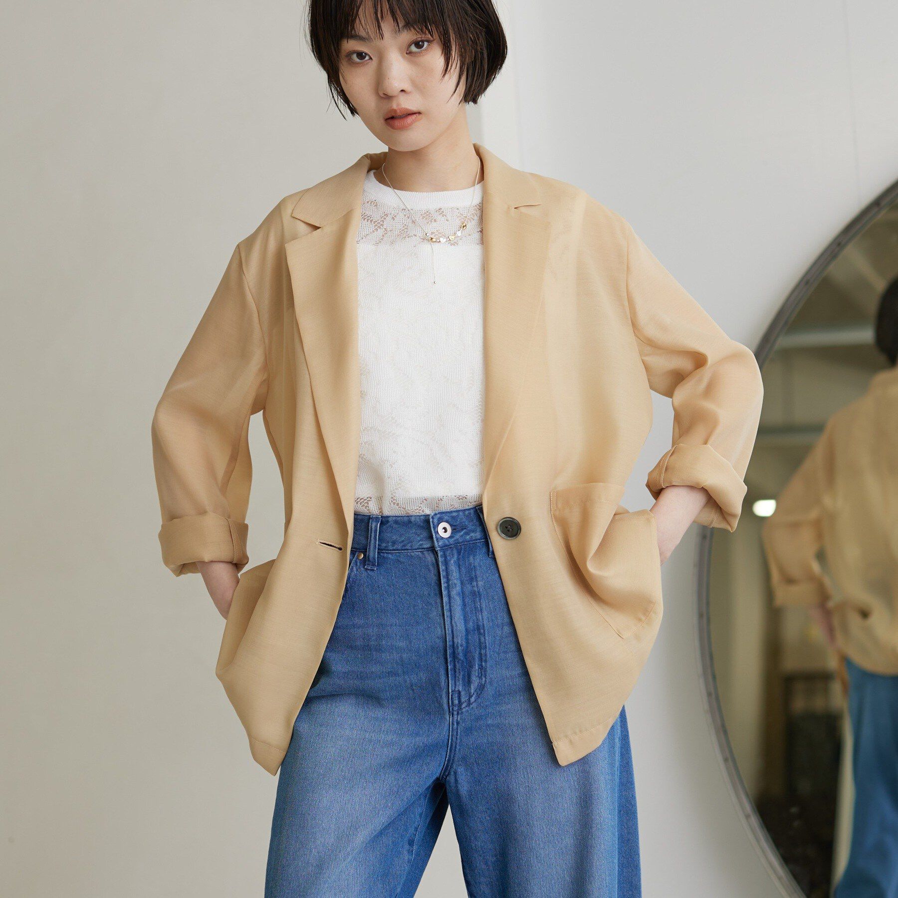 GALLEST「【接触冷感/通気性】シアーシャツジャケット」|テーラードジャケット|ライトベージュ(05