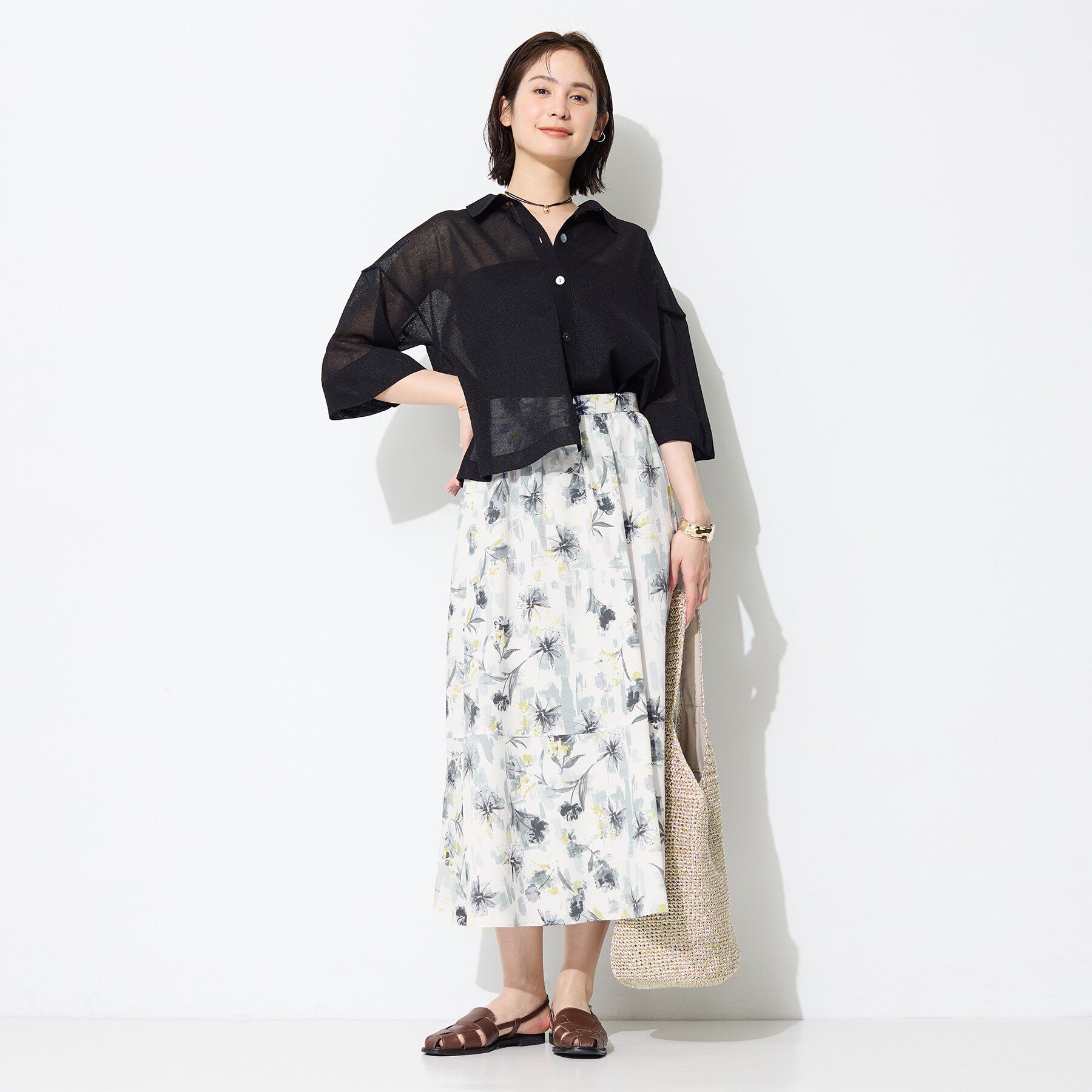 INDIVI「【洗える／SETUP可能】アートフラワープリントスカート」|スカート|
