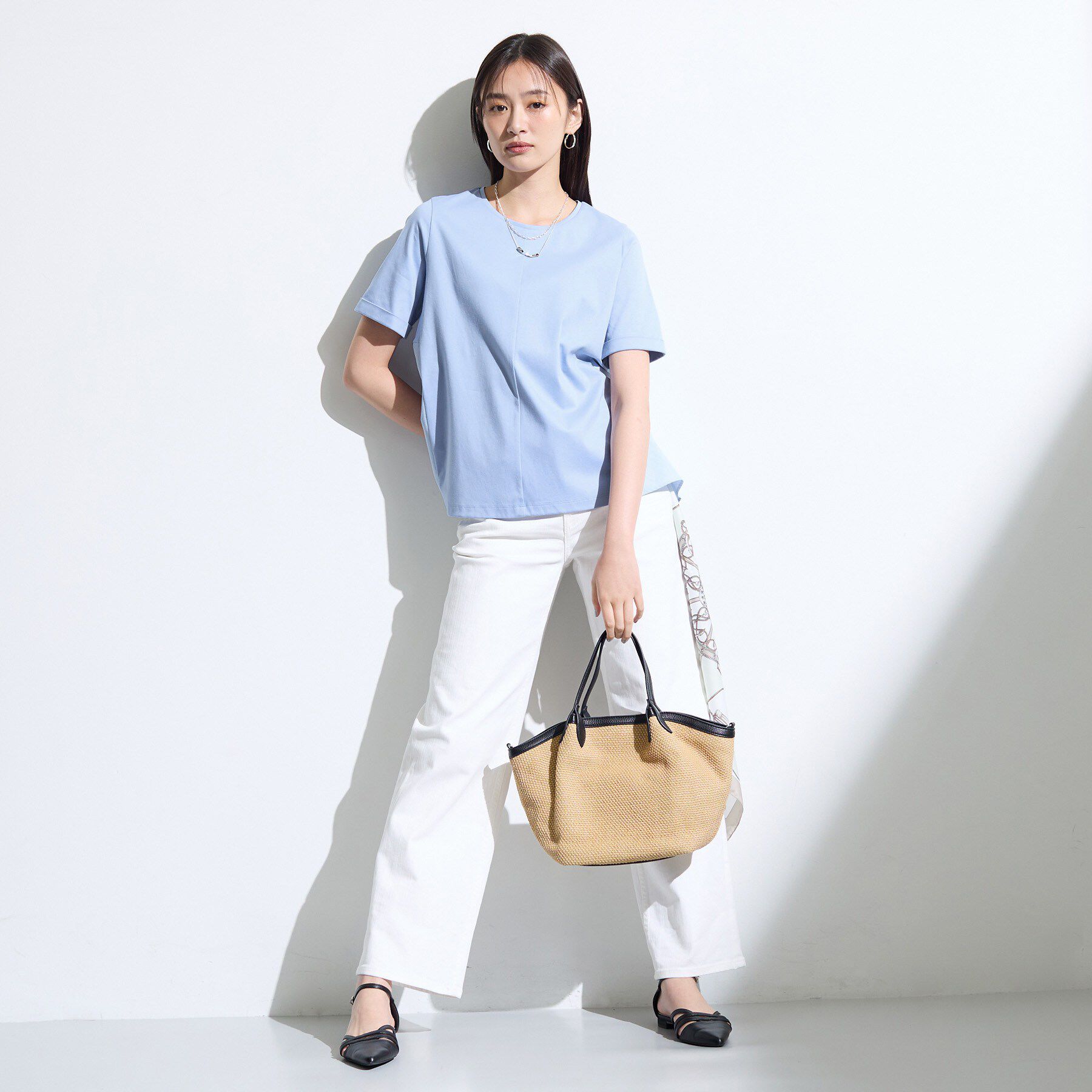 INDIVI「【バックシャン】異素材ドッキングプルオーバー」|Tシャツ・カットソー|
