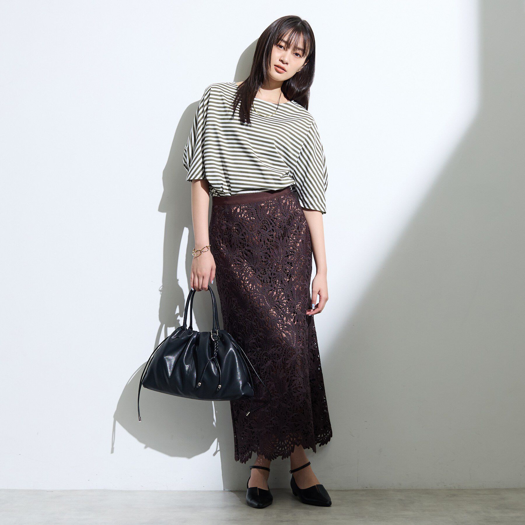 INDIVI「【体型カバー】ボーダードルマントップス」|Tシャツ・カットソー|
