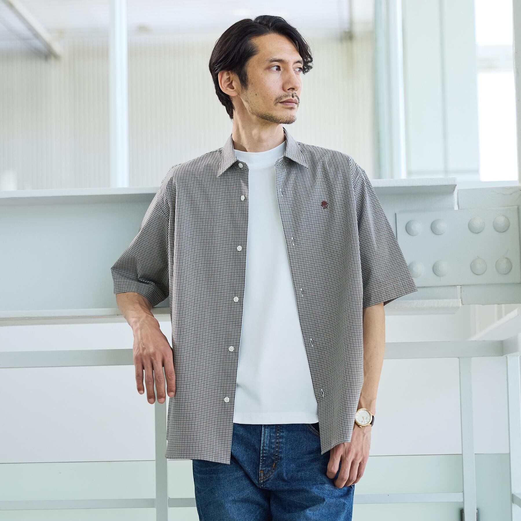 TAKEO KIKUCHI「ワンポイント 半袖ギンガムチェックシャツ」|シャツ・ブラウス|