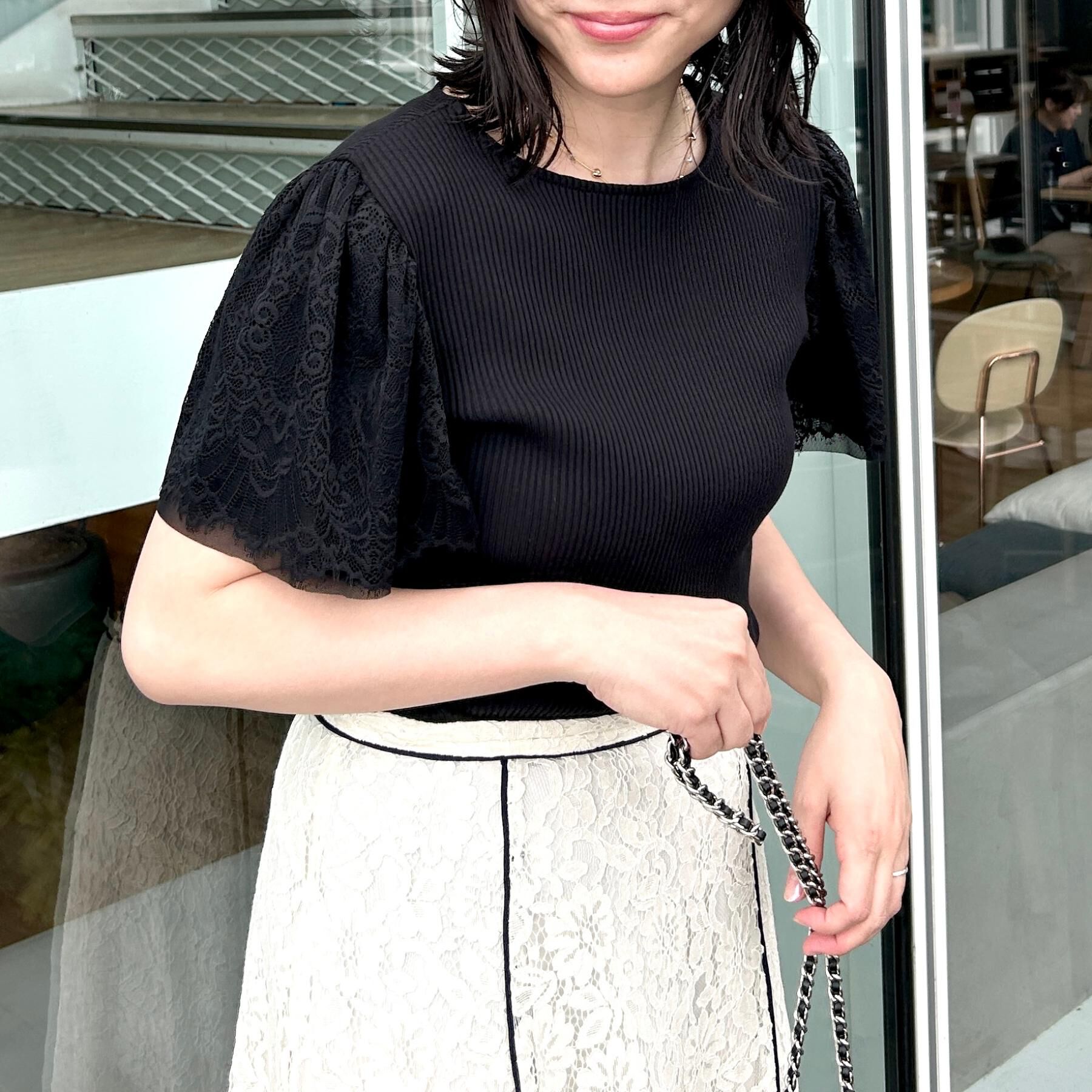 Couture broach「【洗える】袖レース テレコトップス」|Tシャツ・カットソー|