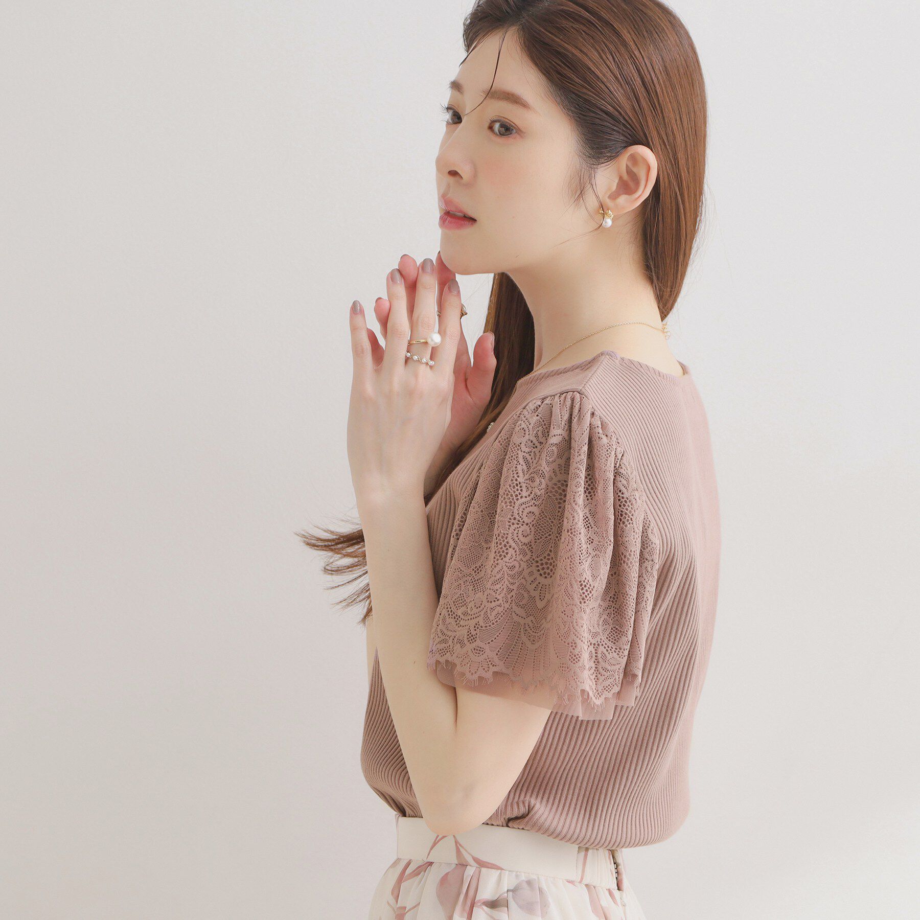 Couture broach「【洗える】袖レース テレコトップス」|Tシャツ・カットソー|