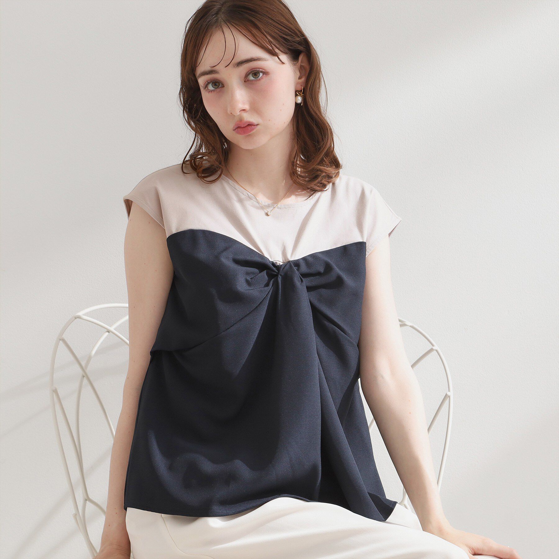 Couture broach「【接触冷感・UVカット・洗える】リボンベア ドッキングトップス」|Tシャツ・カットソー|