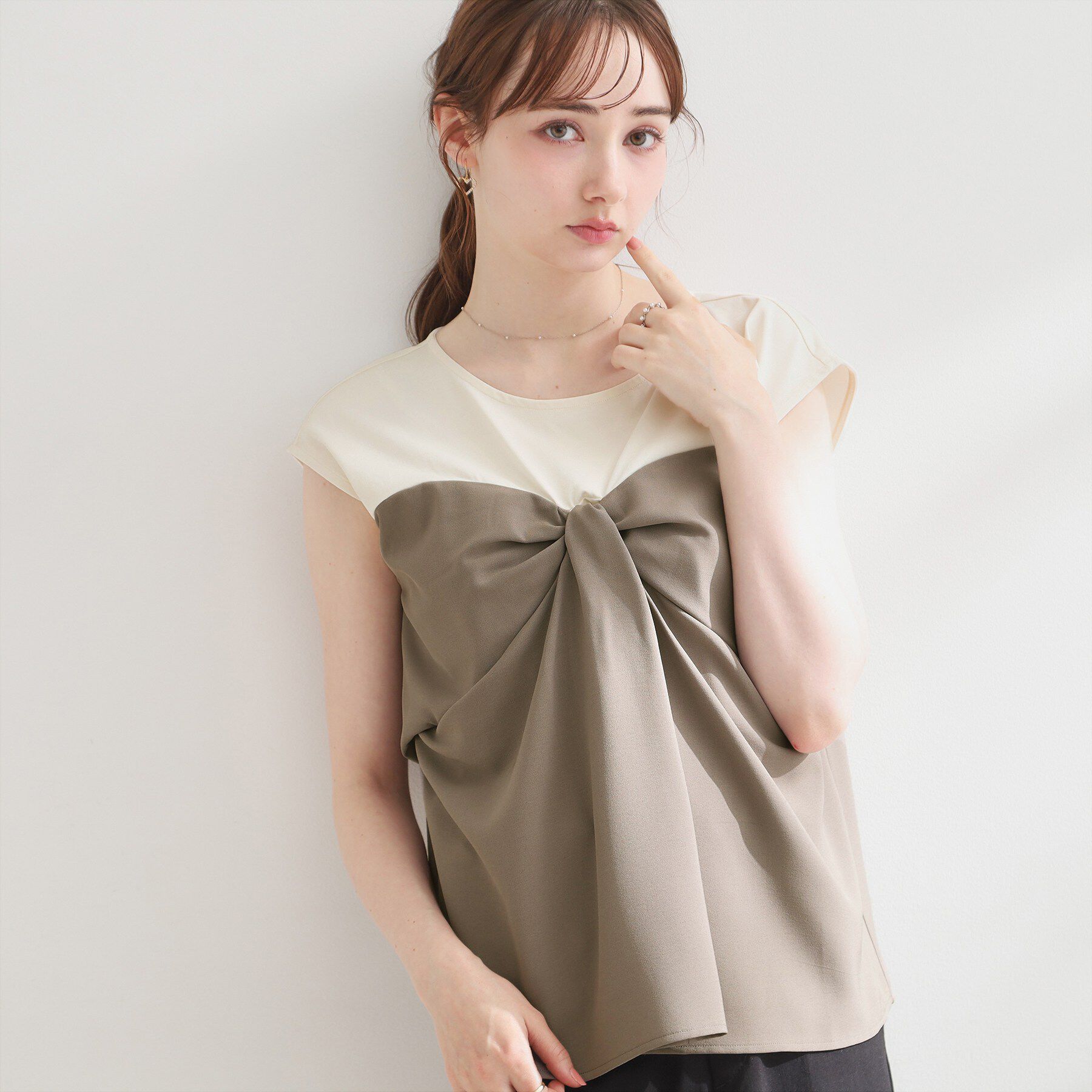 Couture broach「【接触冷感・UVカット・洗える】リボンベア ドッキングトップス」|Tシャツ・カットソー|モカブラウン(542