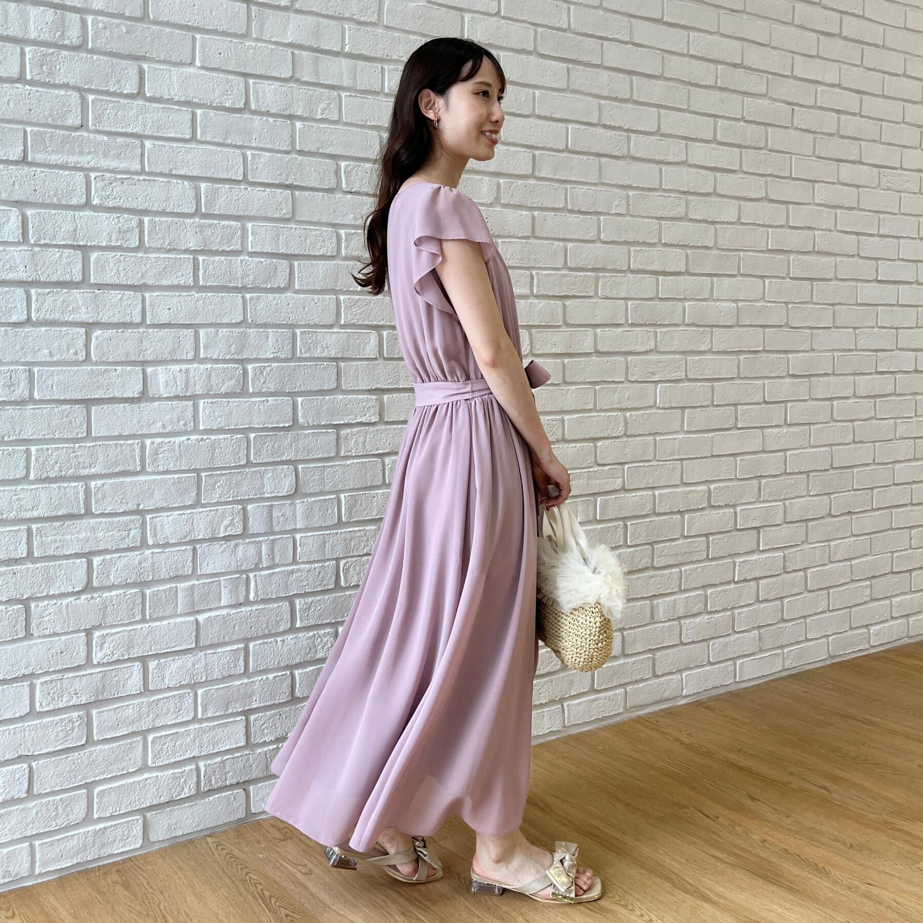 Couture broach「【洗える】袖フリル シフォン ギャザーワンピース」|ワンピース|