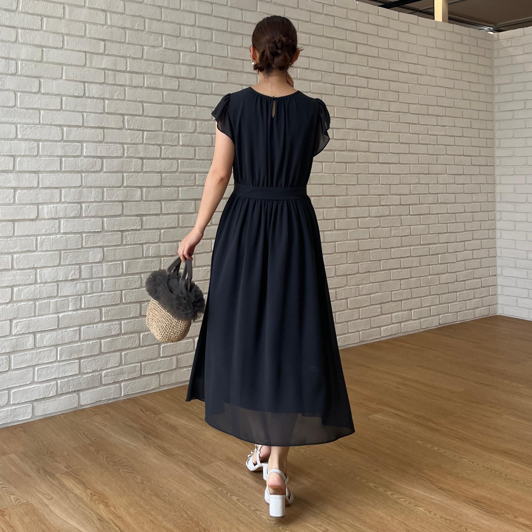 Couture broach「【洗える】袖フリル シフォン ギャザーワンピース」|ワンピース|