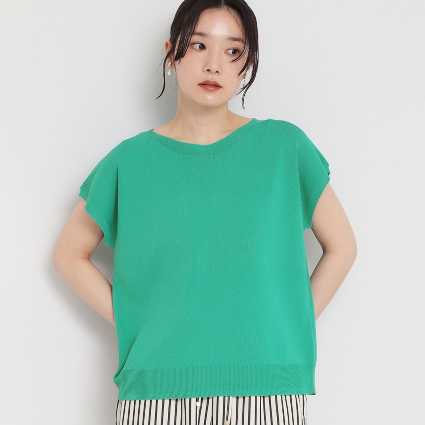 THE SHOP TK「【S-XL/ひんやりタッチ】多機能フレンチスリーブニット 洗濯機OK/UVケア/毛玉になりにくい」|ニット・セーター|