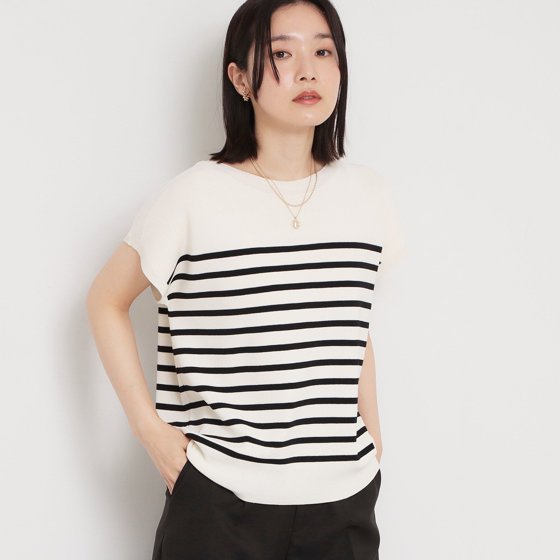 THE SHOP TK「【S-XL/ひんやりタッチ】多機能フレンチスリーブニット 洗濯機OK/UVケア/毛玉になりにくい」|ニット・セーター|