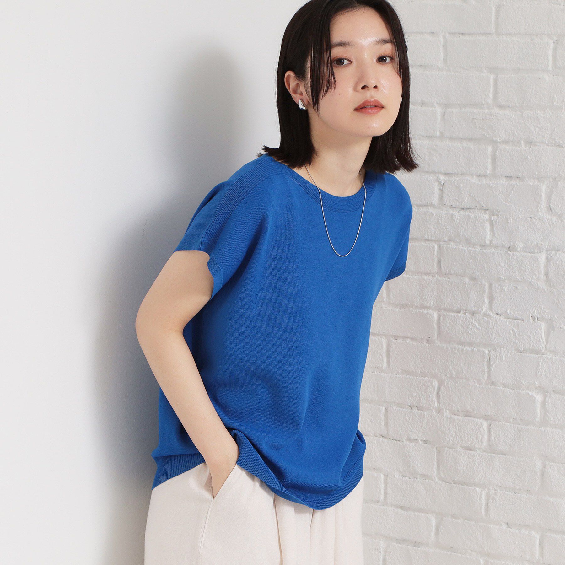 THE SHOP TK「【S-XL/ひんやりタッチ】多機能フレンチスリーブニット 洗濯機OK/UVケア/毛玉になりにくい」|ニット・セーター|