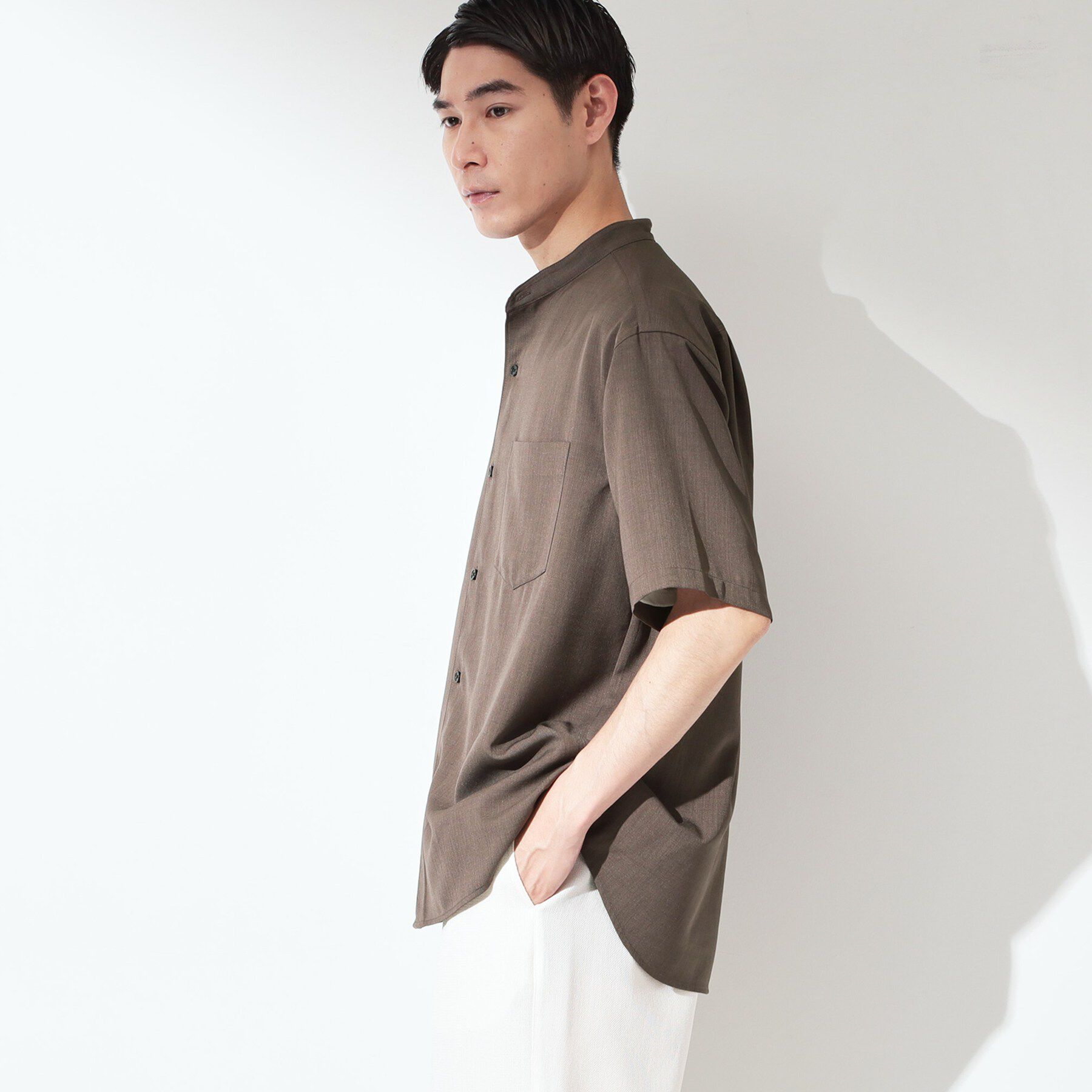 THE SHOP TK「LITE TEX バンドカラー半袖シャツ 接触冷感/吸水速乾/UVカット/アンチピリング/イージーケ」|シャツ・ブラウス|