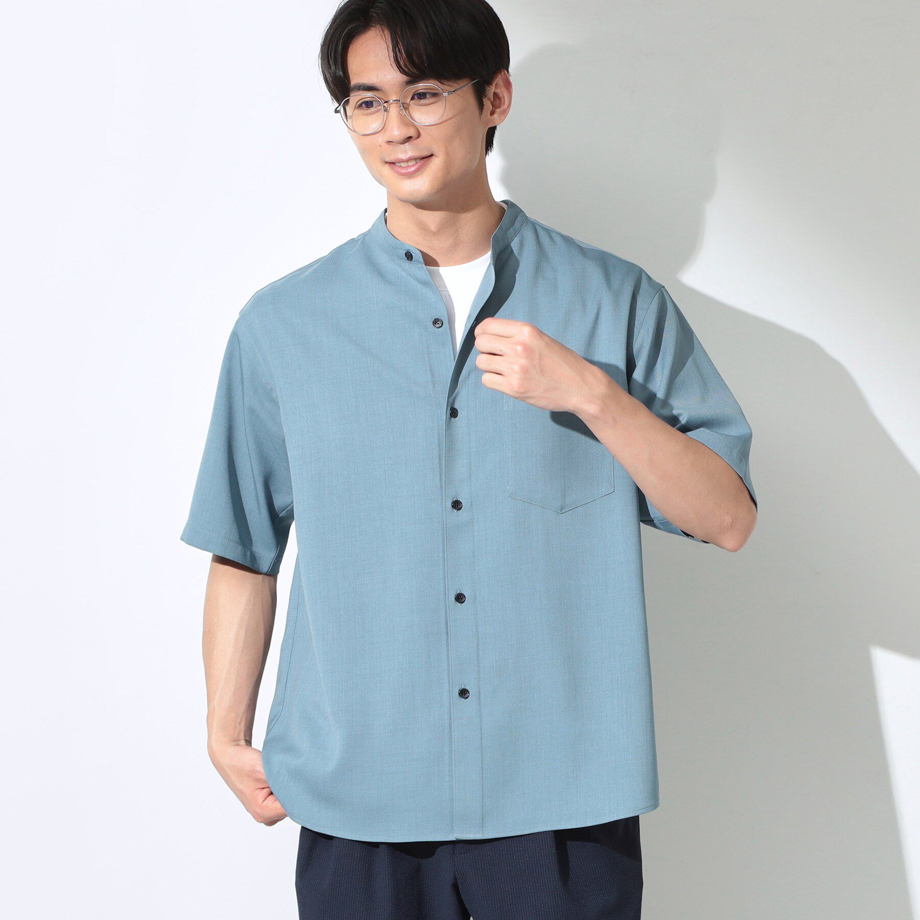 THE SHOP TK「LITE TEX バンドカラー半袖シャツ 接触冷感/吸水速乾/UVカット/アンチピリング/イージーケ」|シャツ・ブラウス|