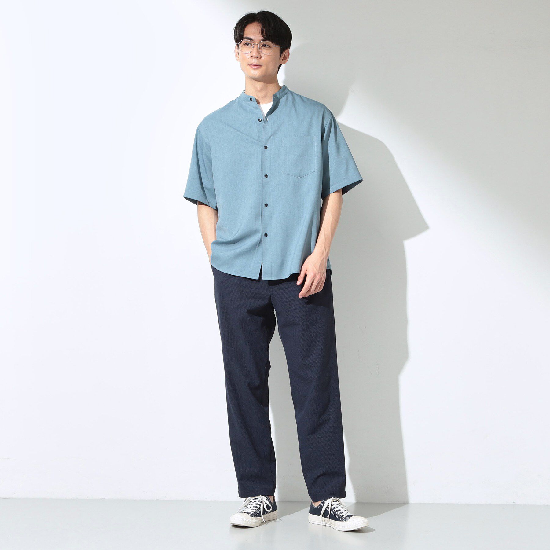 THE SHOP TK「LITE TEX バンドカラー半袖シャツ 接触冷感/吸水速乾/UVカット/アンチピリング/イージーケ」|シャツ・ブラウス|