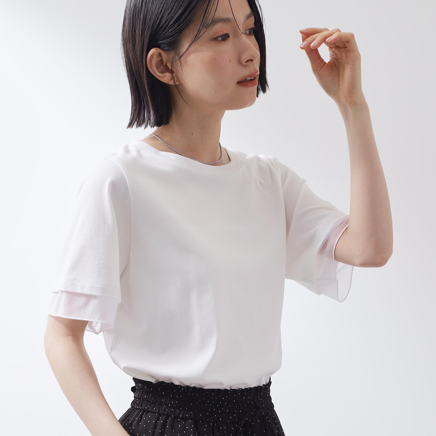 THE SHOP TK「【M-XL/ひんやり】上品な透け感 袖口シアーTシャツ」|Tシャツ・カットソー|