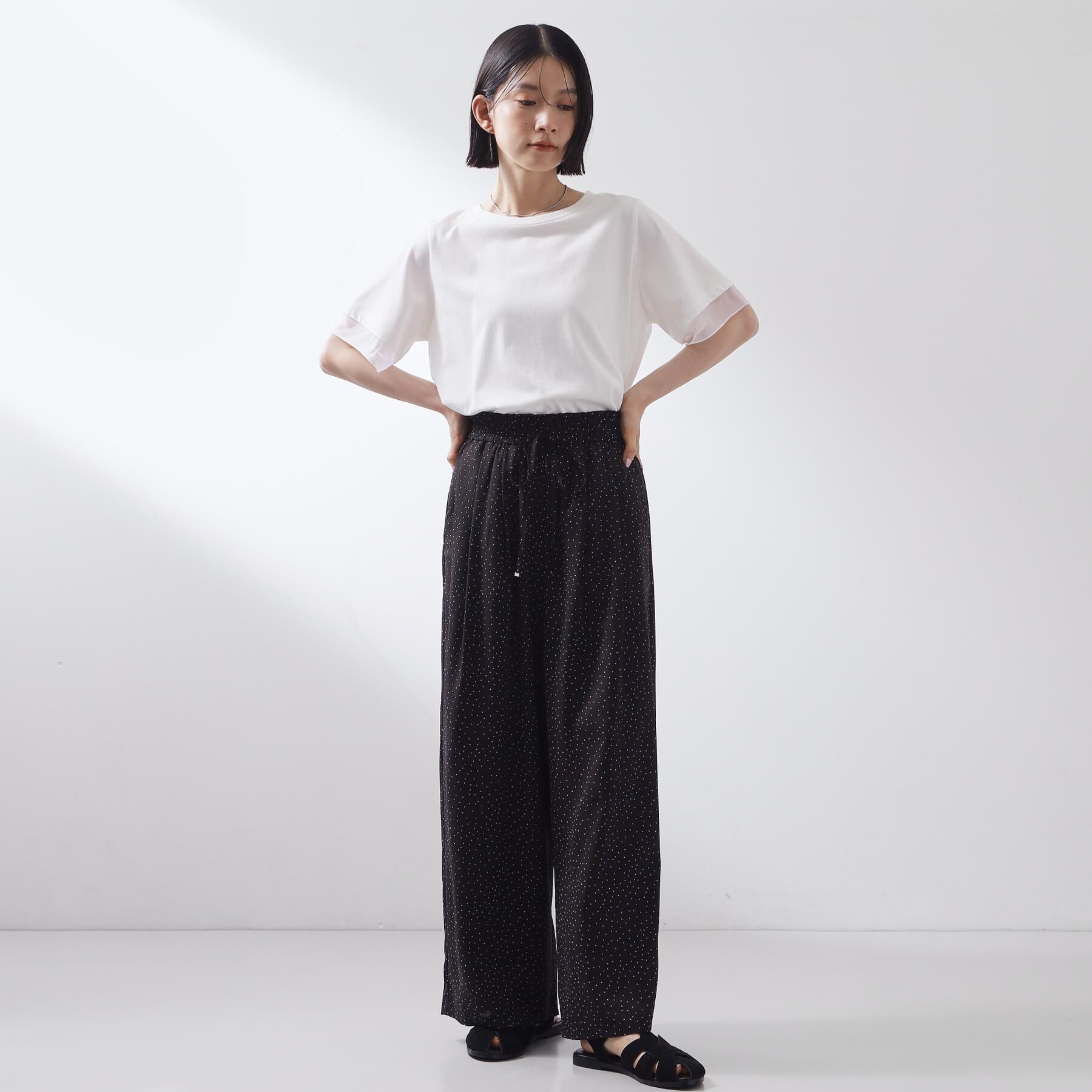 THE SHOP TK「【M-XL/ひんやり】上品な透け感 袖口シアーTシャツ」|Tシャツ・カットソー|