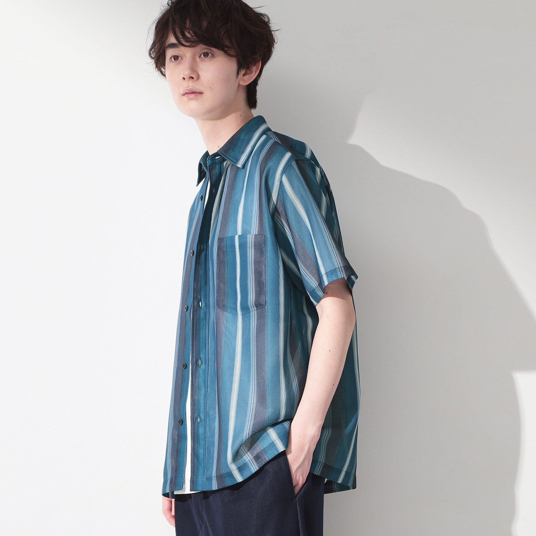 THE SHOP TK「メッシュ ストライプ半袖シャツ 洗濯機OK／通気性◎」|シャツ・ブラウス|