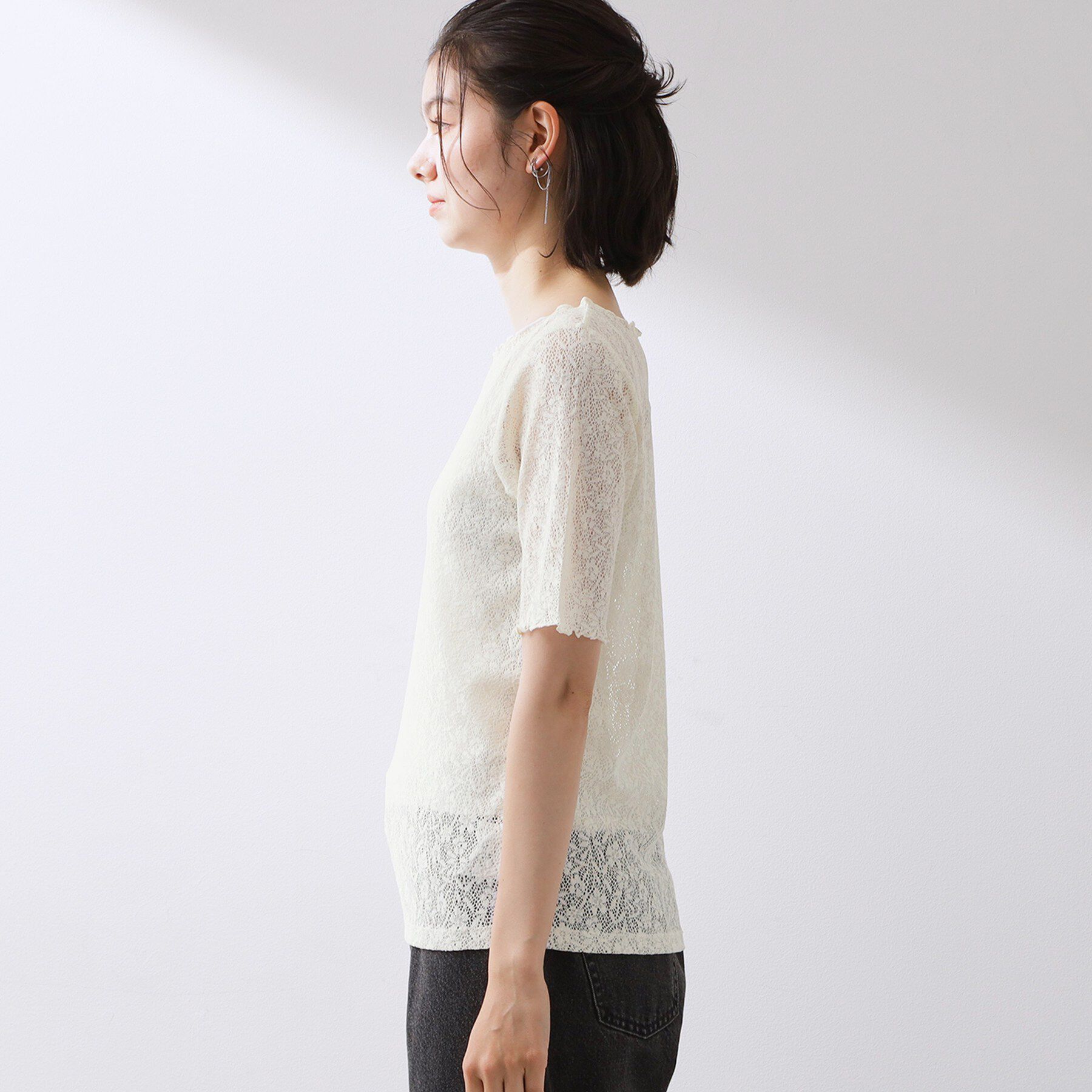 THE SHOP TK「繊細で上品な レース5分袖トップス」|Tシャツ・カットソー|