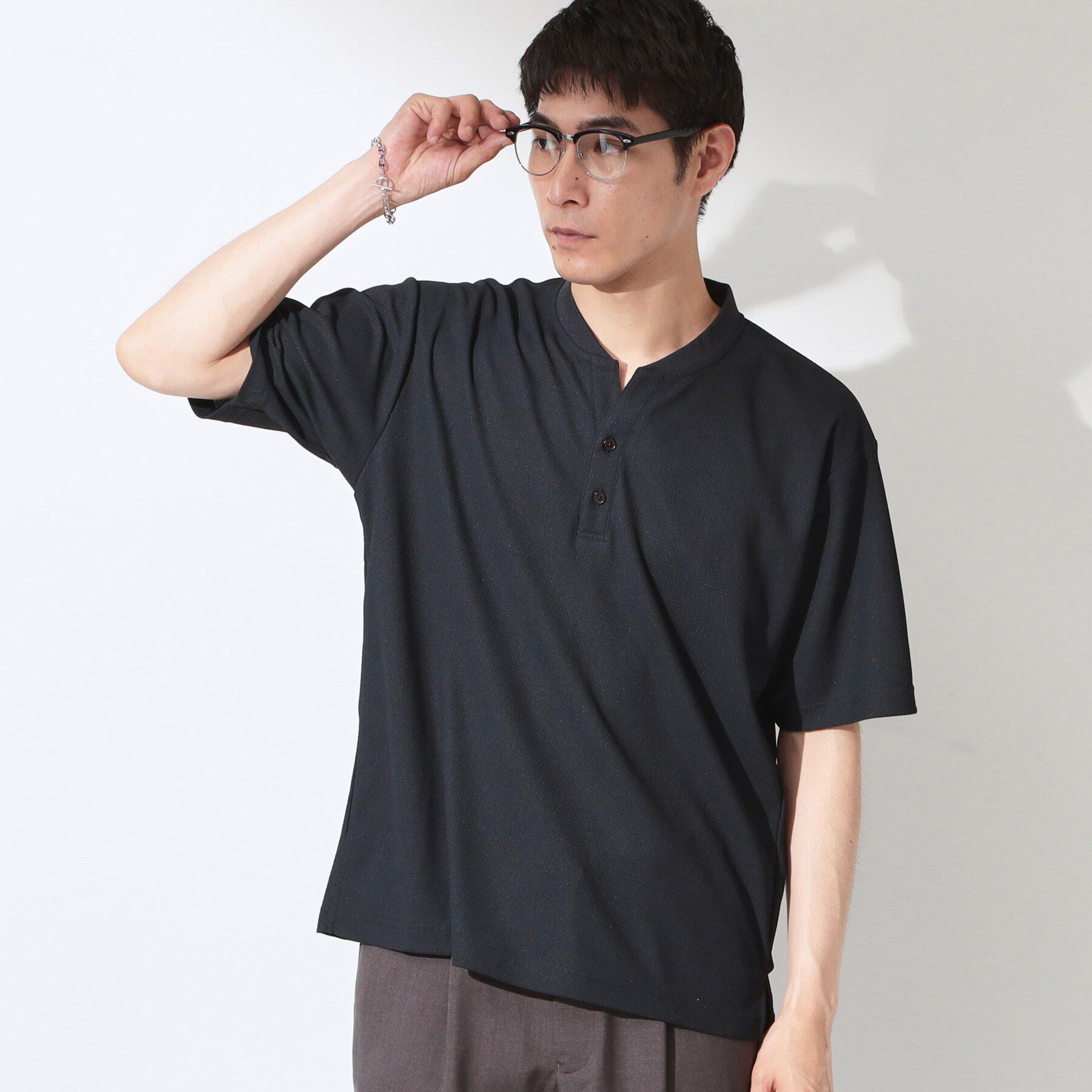 THE SHOP TK「【サラッと軽い着心地に。】BO-NO HENLEY TEE/ボーノヘンリーネック Tシャツ　吸水速乾」|Tシャツ・カットソー|ブラック(019)