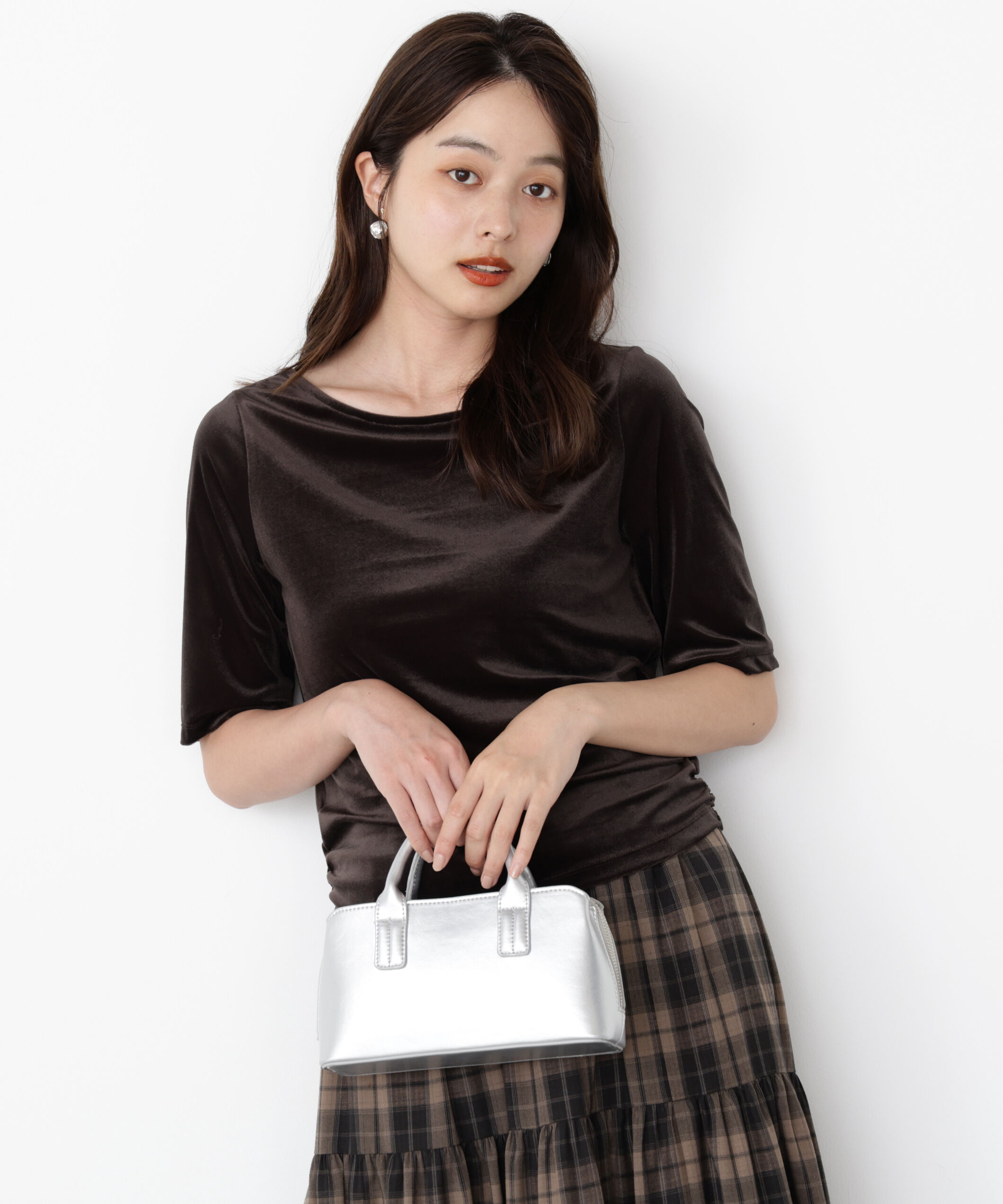 PROPORTION BODY DRESSING「＜ハンドウォッシャブル＞シアーベロア5分袖トップス」|Tシャツ・カットソー|