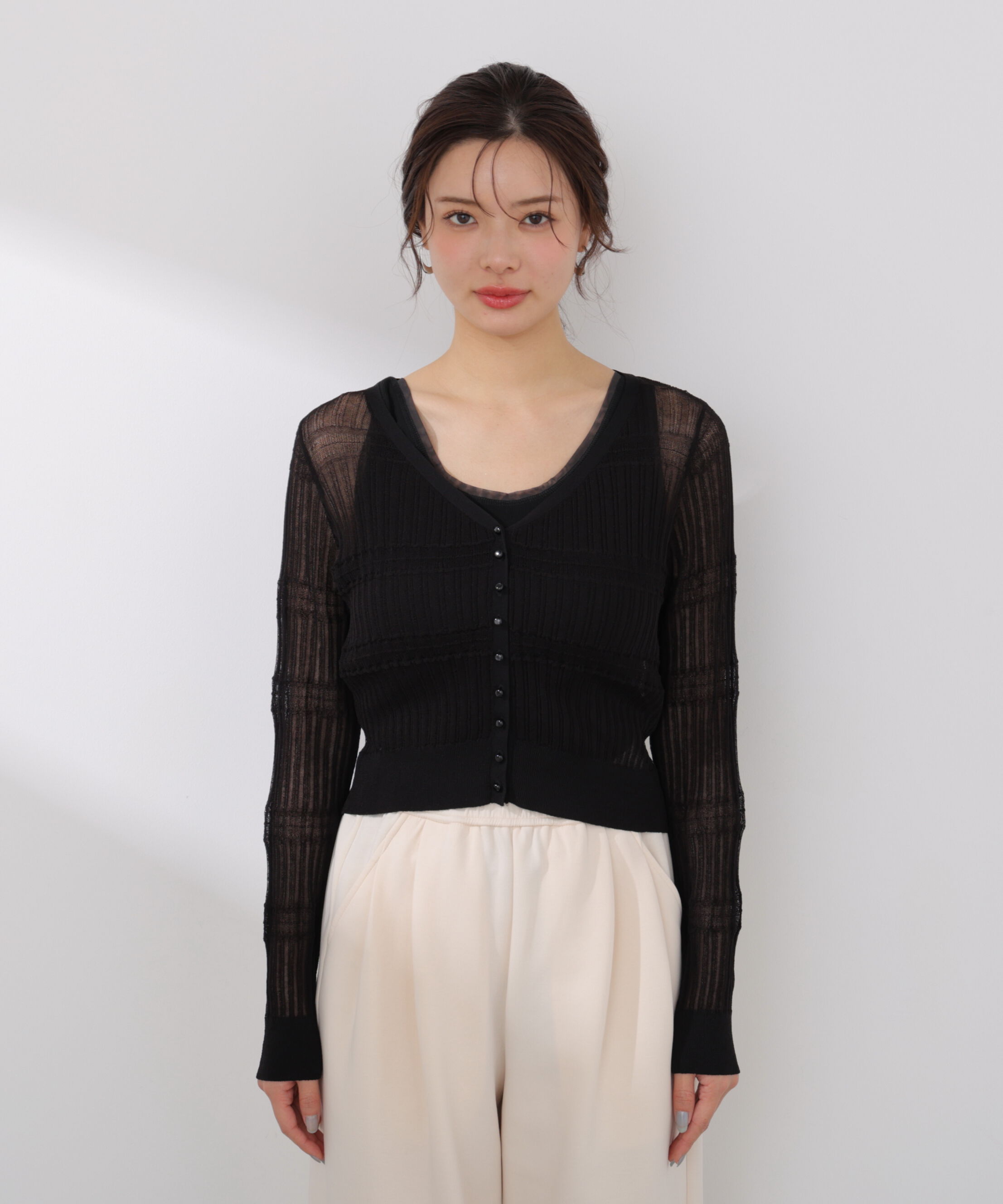 PROPORTION BODY DRESSING「〈a/mie〉変わり織透かし編みカーディガン 26SS」|ニット・セーター|