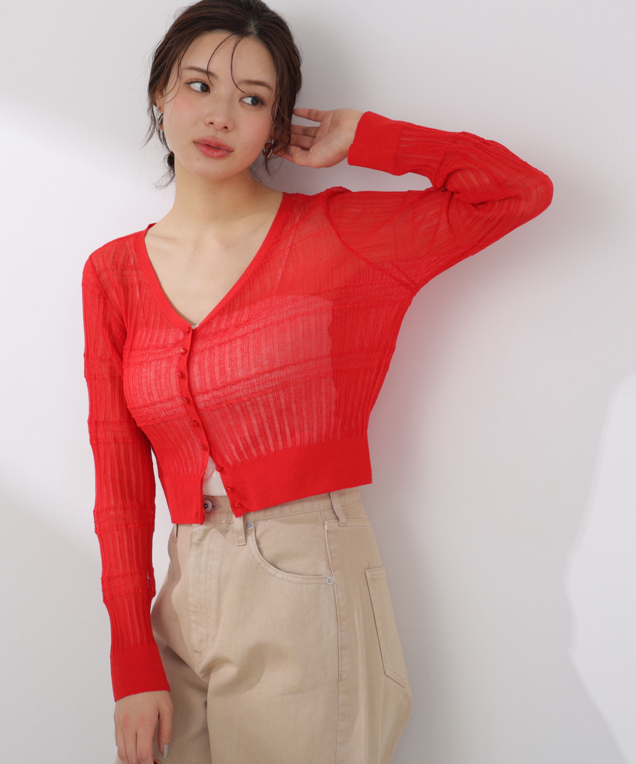 PROPORTION BODY DRESSING「〈a/mie〉変わり織透かし編みカーディガン 26SS」|ニット・セーター|