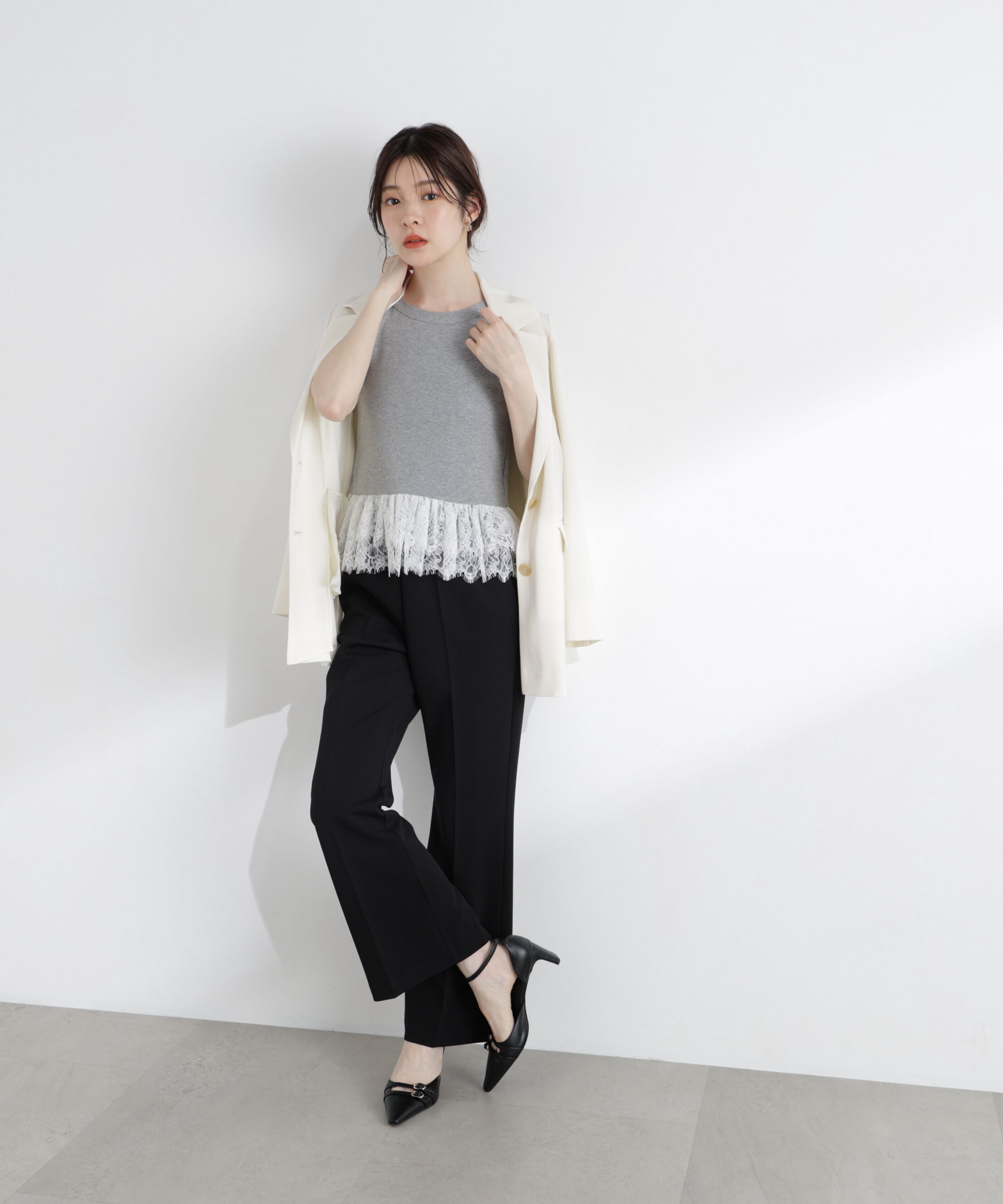 PROPORTION BODY DRESSING「＜中川紅葉さん着用＞〈a/mie〉レースペプラムタンク」|Tシャツ・カットソー|