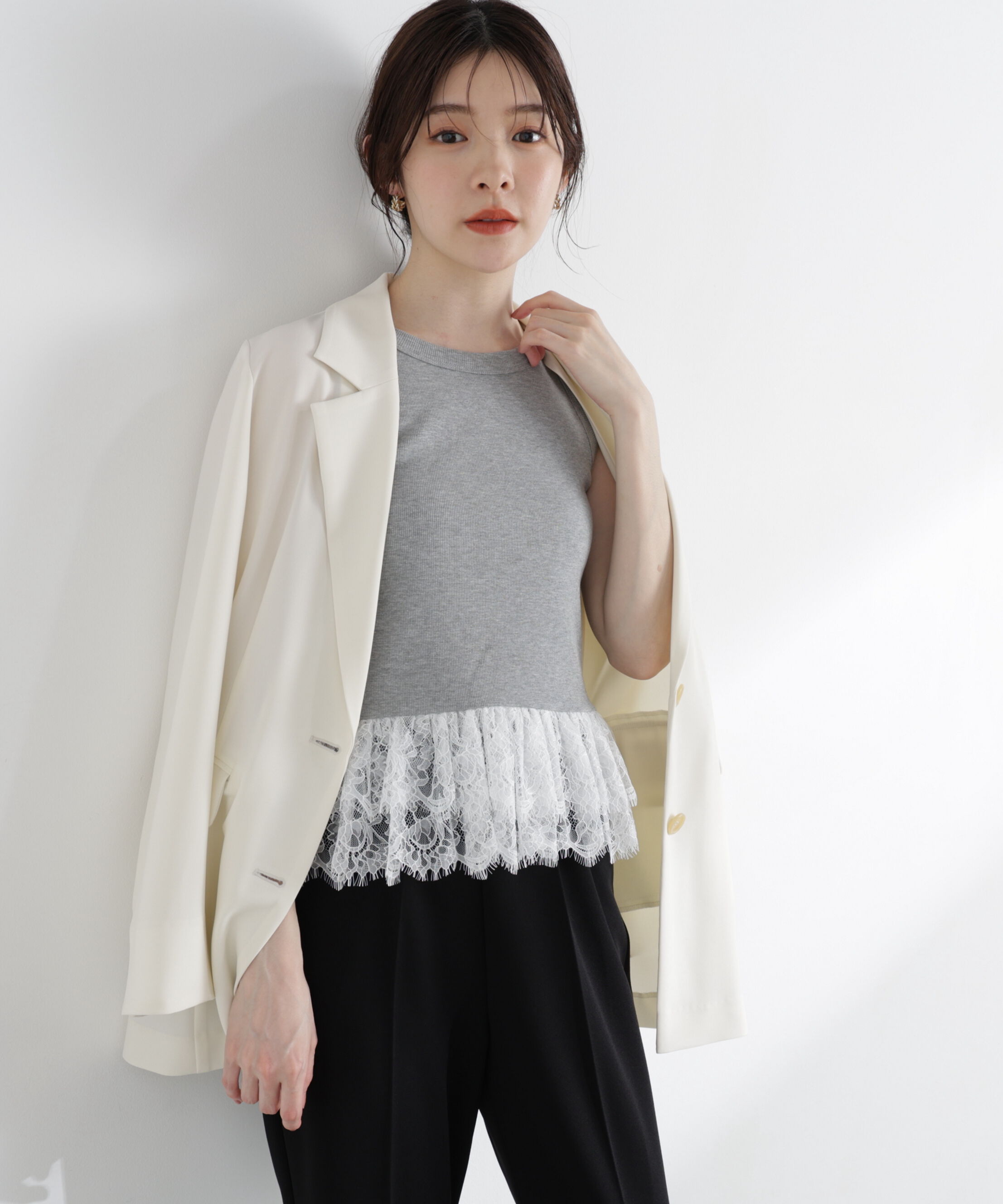 PROPORTION BODY DRESSING「＜中川紅葉さん着用＞〈a/mie〉レースペプラムタンク」|Tシャツ・カットソー|
