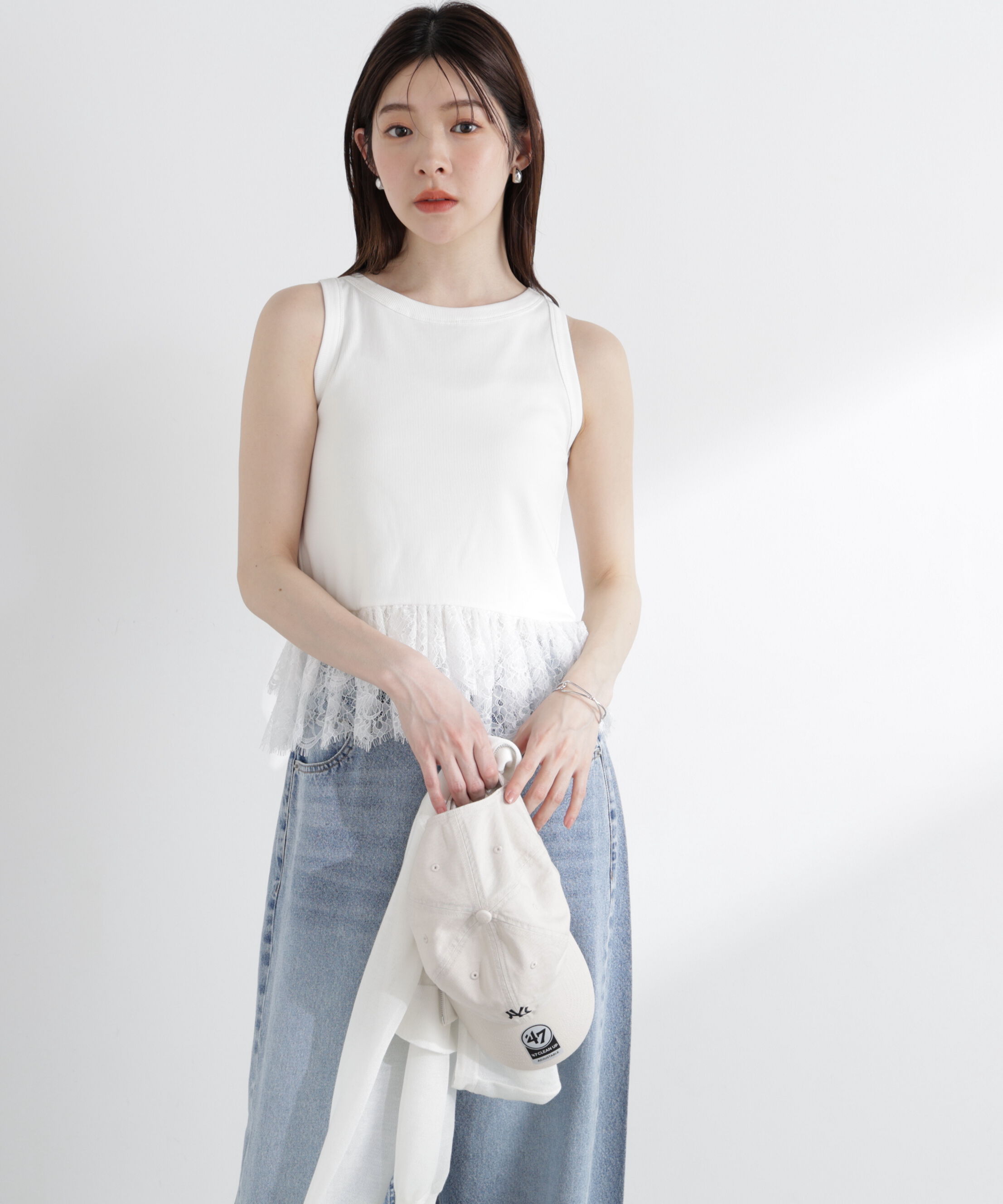 PROPORTION BODY DRESSING「＜中川紅葉さん着用＞〈a/mie〉レースペプラムタンク」|Tシャツ・カットソー|