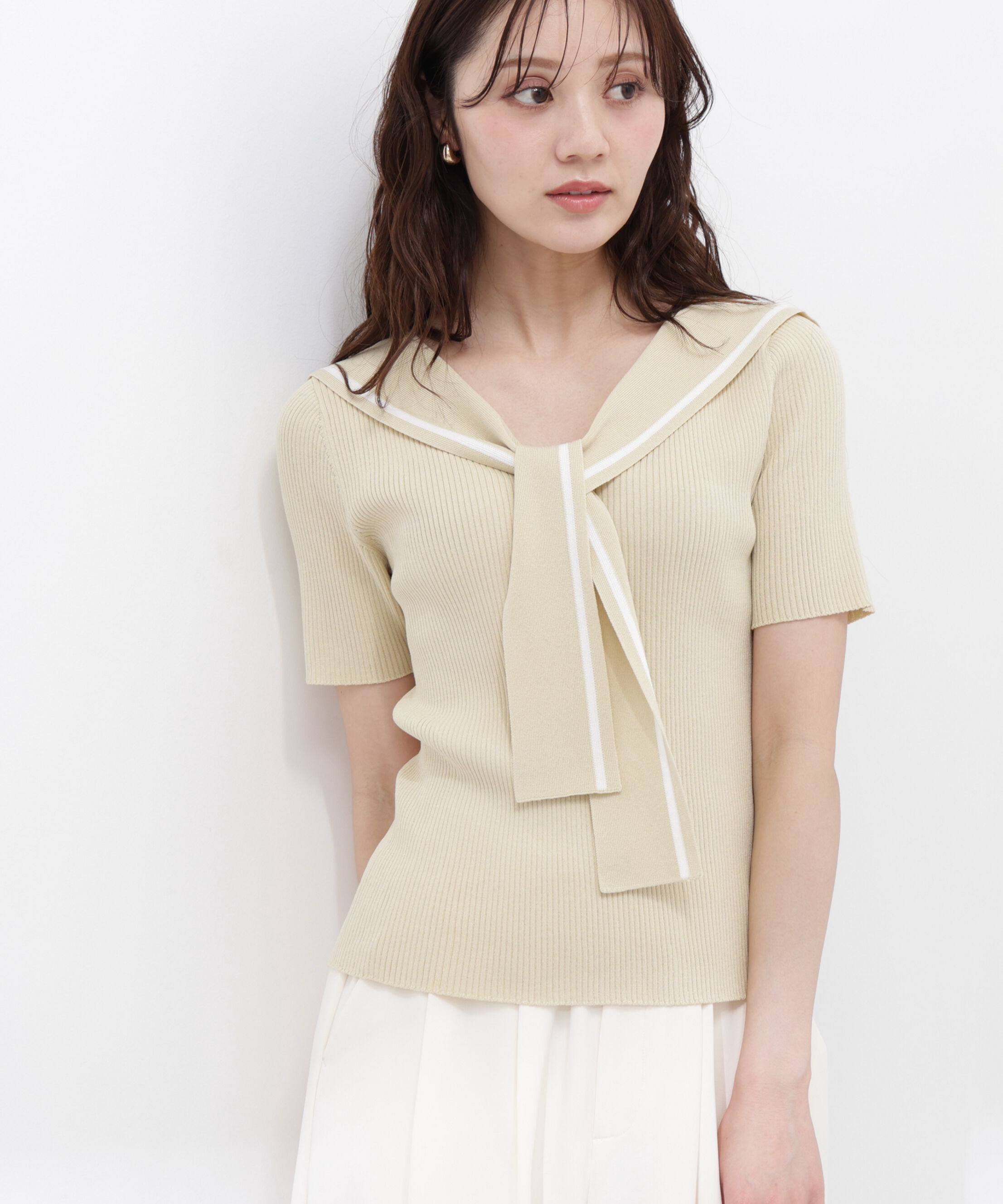 PROPORTION BODY DRESSING「セーラーカラーニットトップス」|ニット・セーター|イエロー