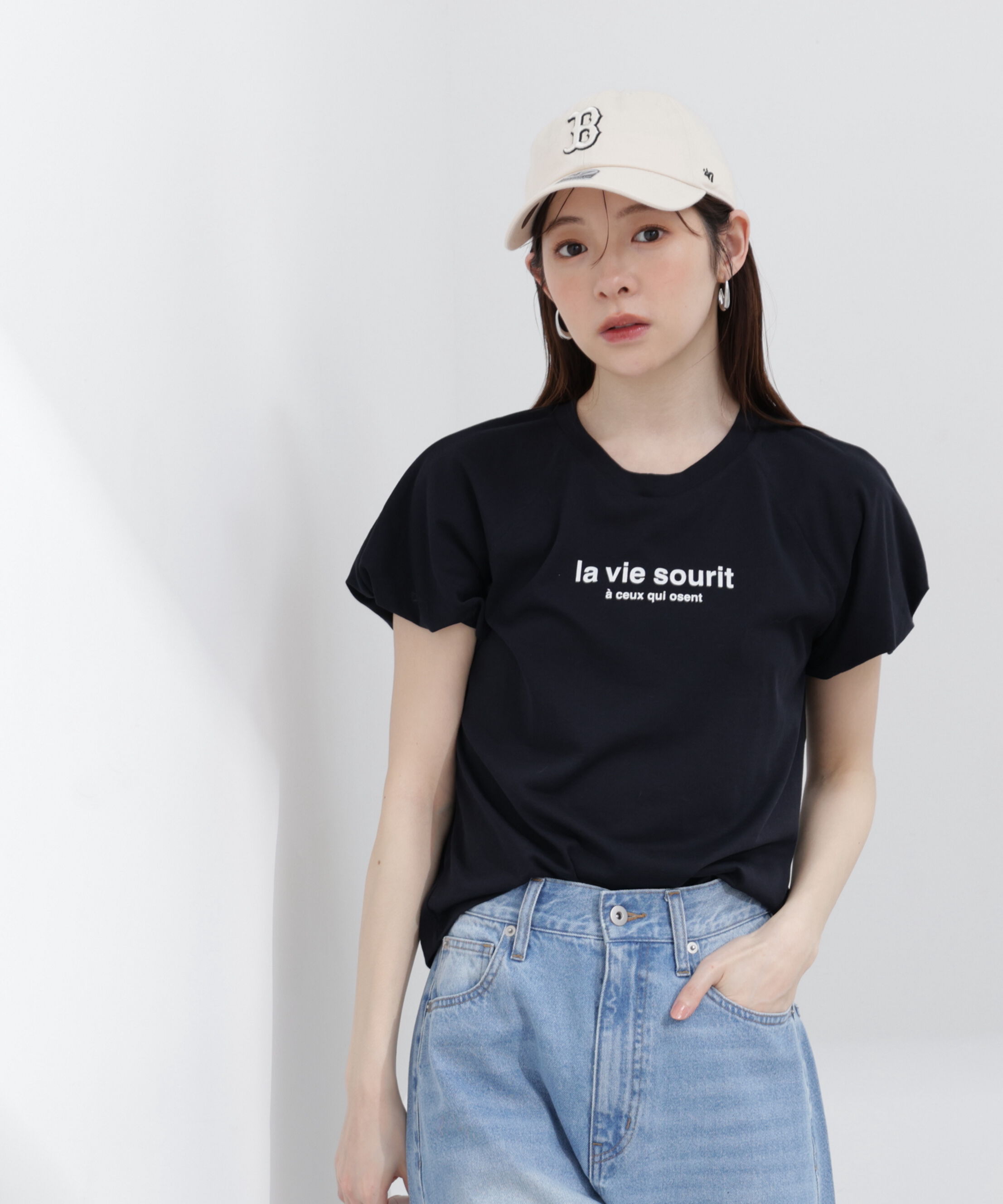 PROPORTION BODY DRESSING「パフスリーブロゴTシャツ 26SS」|Tシャツ・カットソー|ネイビー