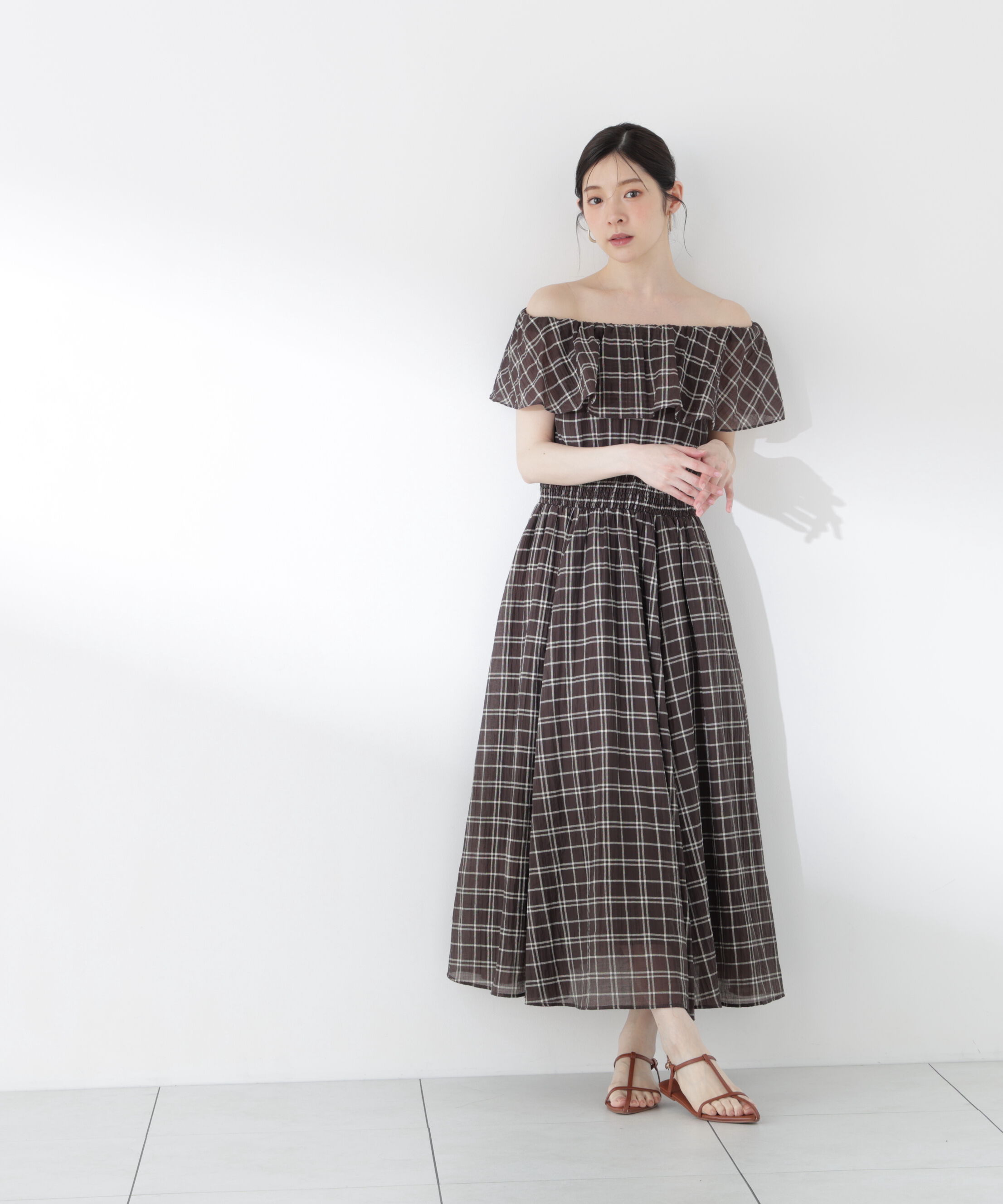 PROPORTION BODY DRESSING「シアーチェックオフショルワンピース26SS」|ワンピース|