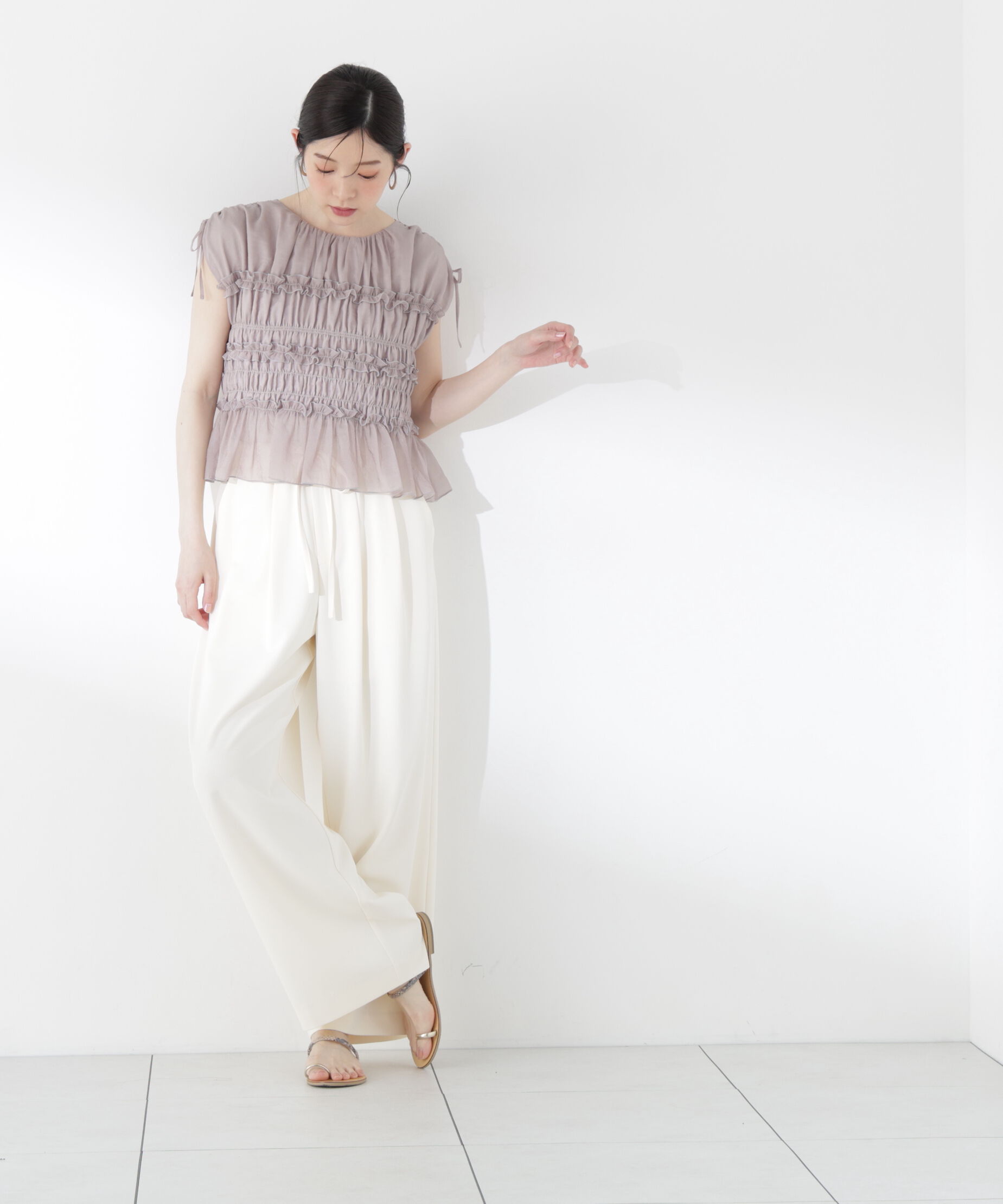 PROPORTION BODY DRESSING「〈a/mie〉シャーリングフリルブラウス＜ブルー：WEB限定＞」|シャツ・ブラウス|